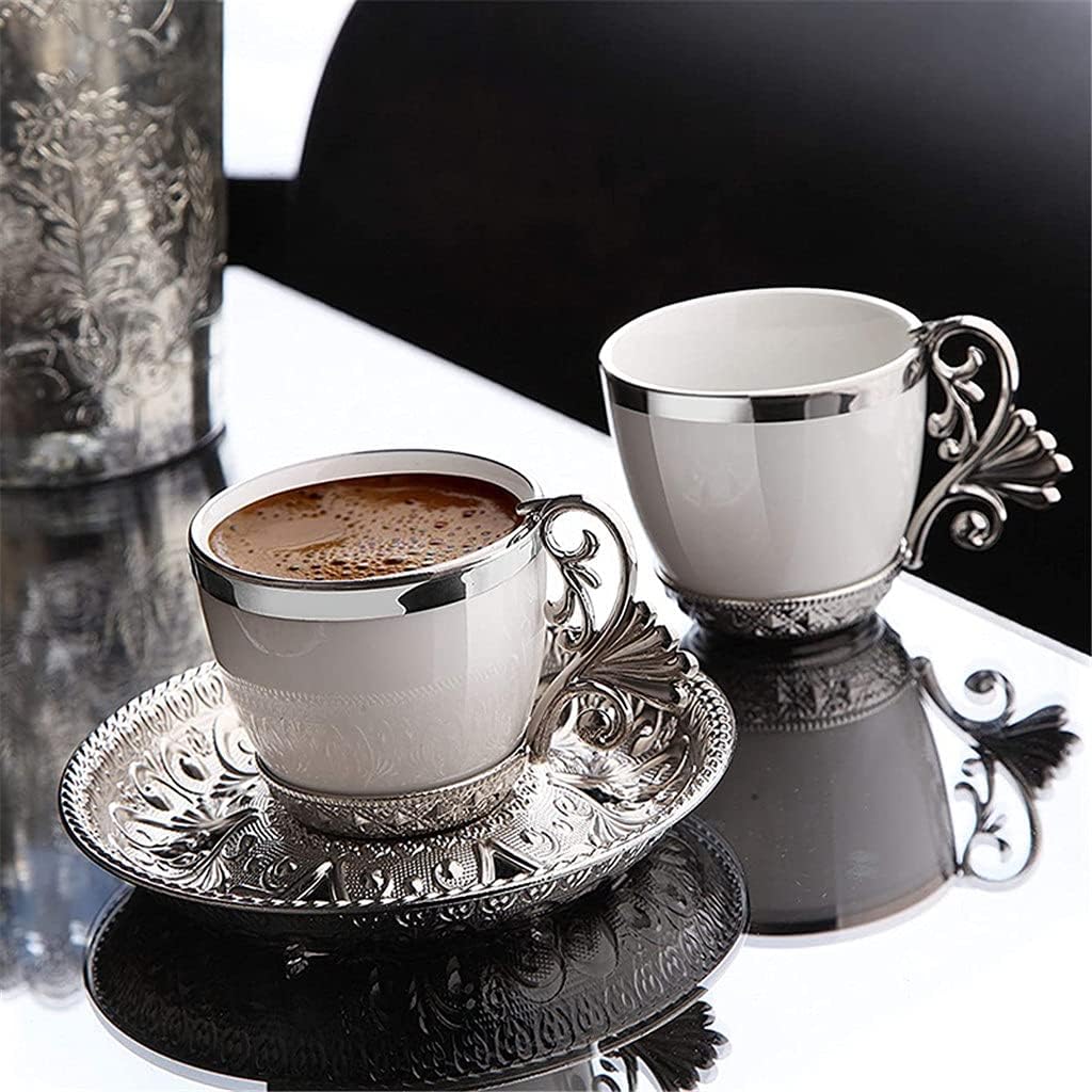 Turkish Coffee Cup Saucers Set for 6 Person Porcelain 4 OZ Espresso Women Men Gift Housewarming Birthday Wedding