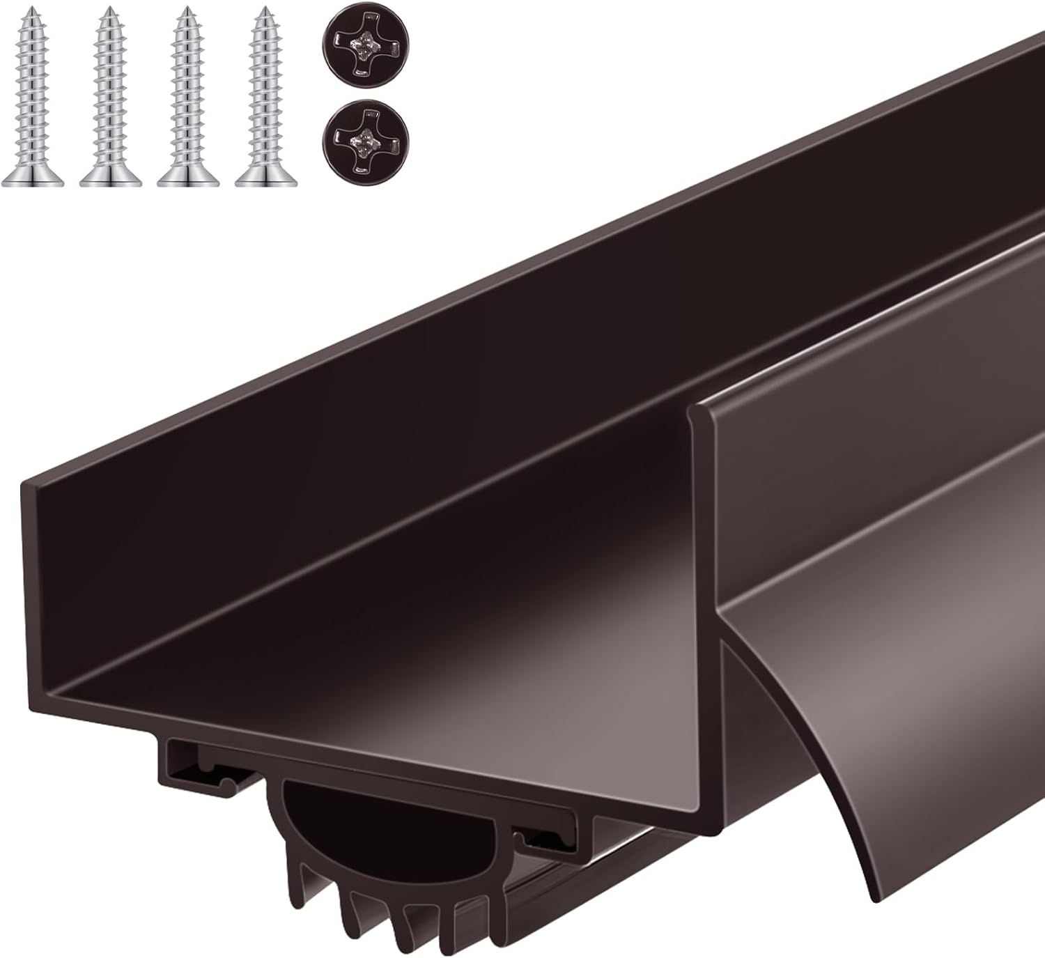 1 Pcs 1-3/4" x 36" U Shaped Aluminum Door Bottom Sweep with Drip Cap Screw-on Weatherstrip Draft Stopper for Exterior, Front, Bottom of Door (Brown) 1 Brown