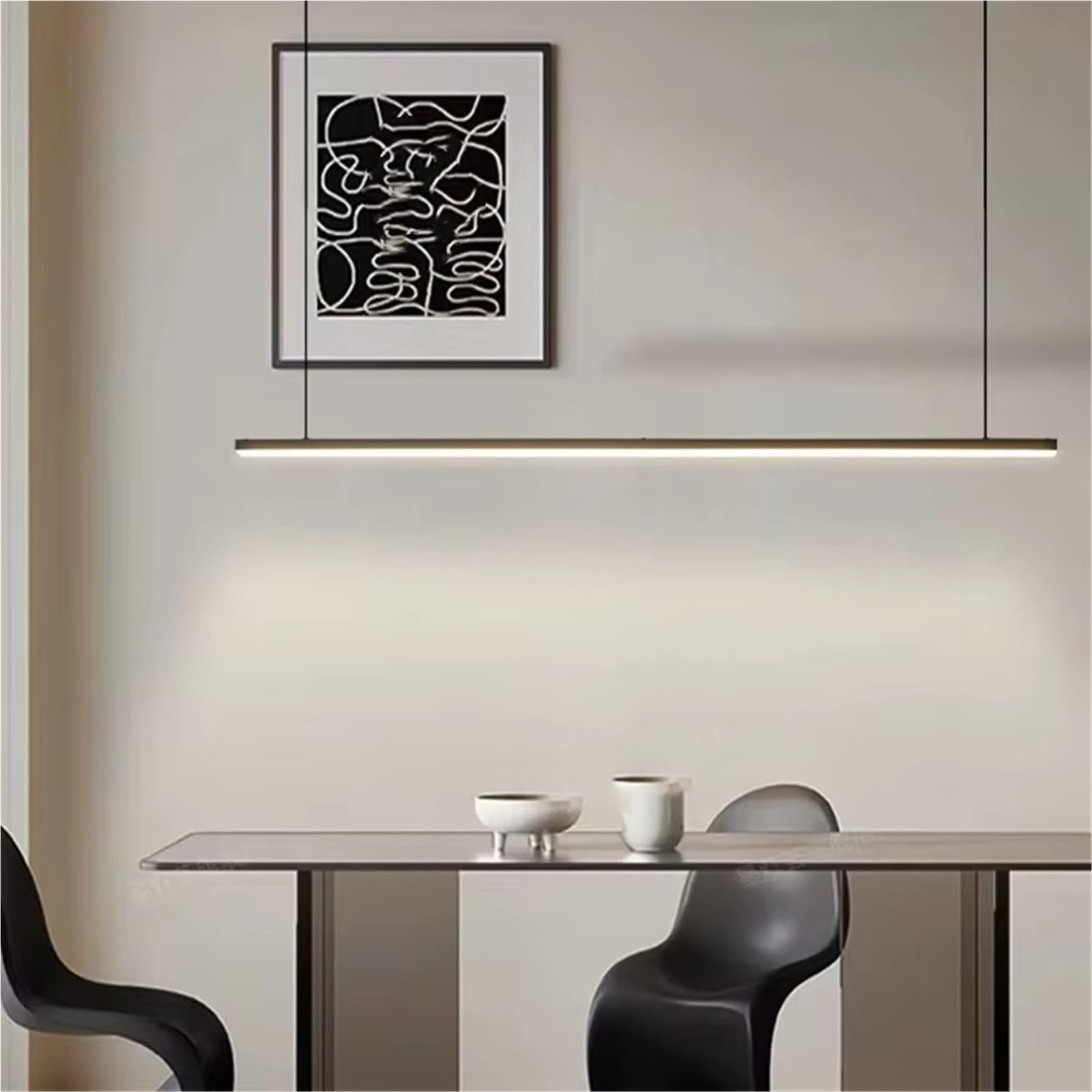 Olskfuh Changeable Brass Minimalist Led Chandelier Black Gold Copper Wire Adjustable For Dining Room Shop Office Modern Lamp,-90Cm Black
