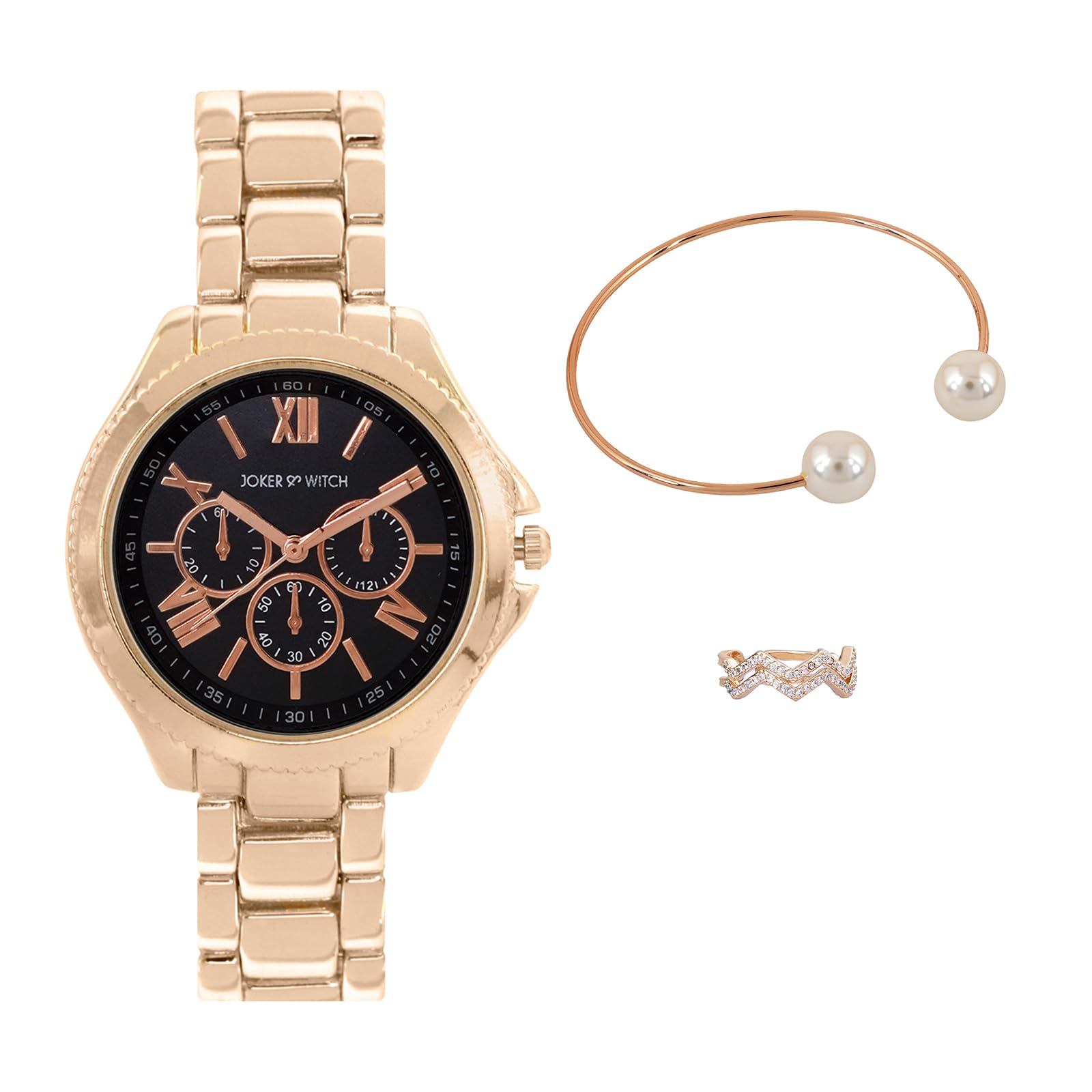 Joker & Witch Stainless Steel Gold Peony Love Triangle Women Analogue Watch Gift Sets, Black Dial, Gold Band (B0CC4VZJ8T) Amazon Price History, Amazon Price Tracker