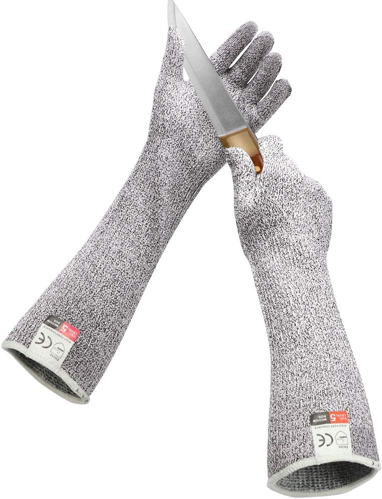 Work Gloves, Cut Resistant Gloves with Long Sleeves, level 5 Anti Cut Glove, Safe Food Grade, Hand Wrist Forearm Protectors, for Gardening/Kitchen/Heavy Duty, Medium