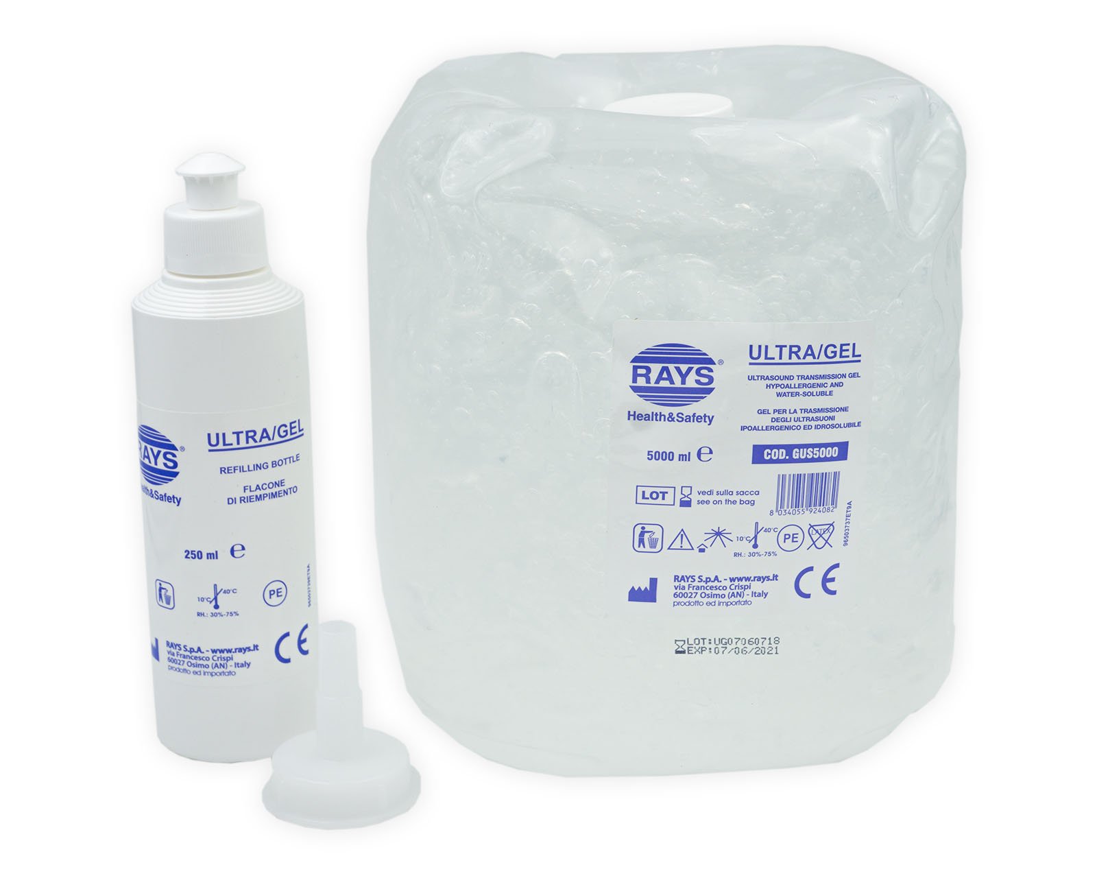 4pz ULTRA GEL 5 kg con dosatori 250 ml (ultrasuoni ecografia laserterapia diagnostica terapie luce pulsata)