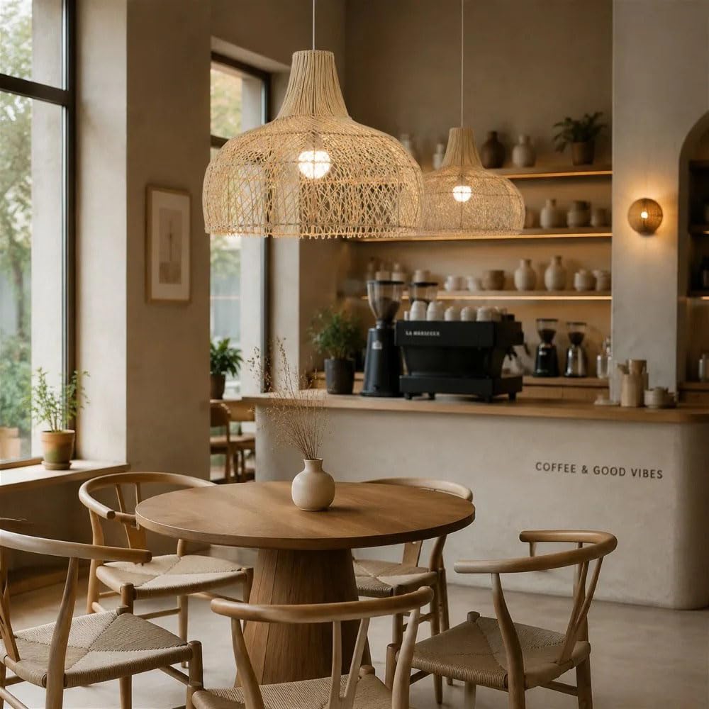 Beżowa Lampa Wisząca, 23,62-calowa Pleciona Lampa Wisząca Do Kuchni, Wyspy, Jadalni, Sypialni I Przedpokoju, Lampa Wisząca W Stylu Boho Z Rattanu W Stylu Rustykalnym, Regulowany Przewód, Sufit Skośny