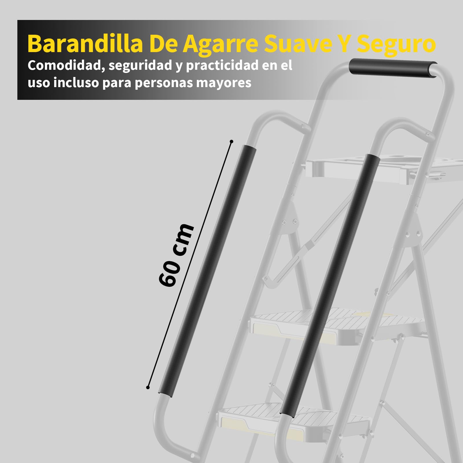 KINGRACK Escalera de Tijera 5 Peldaños Plegable con Pasamanos de Seguridad y Bandeja de Herramientas, Escalera Doméstica con Gran Pedal Antideslizante, Uso Hogar Cocina Despensa Armarios Oficina