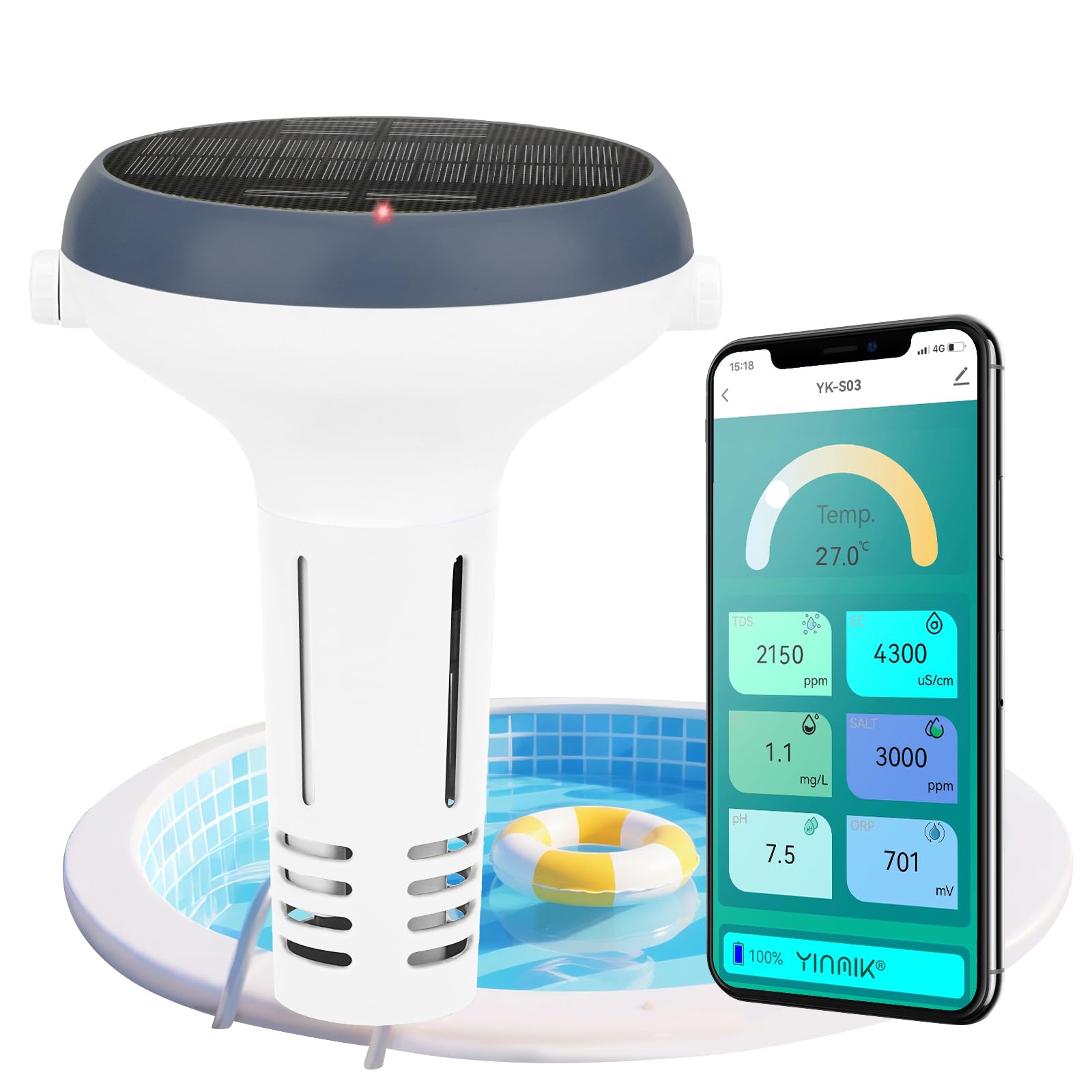 YINMIK PH Pool Monitor, Smart PH And Chlorine Tester For Swimming Pool, Salt Water