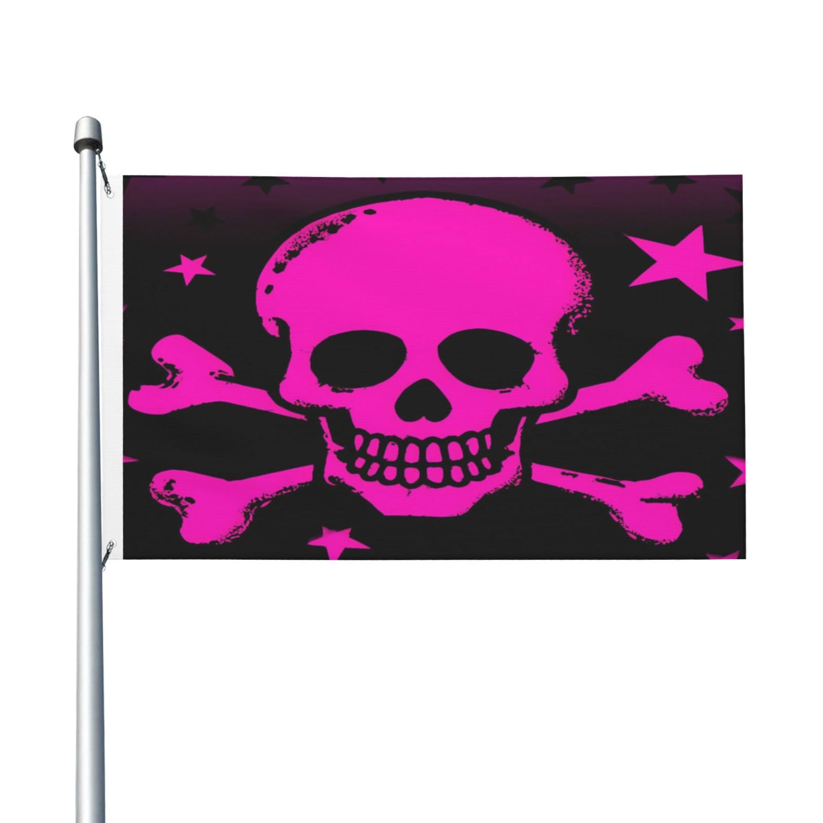 Mexpekil Skull Crossbones Hot Pink Flags 5ft X 3ft with Eyelets Double Sided Festival Flag Outdoor Decorative Banner for World Cup Football, Street, Party, Holiday, Home