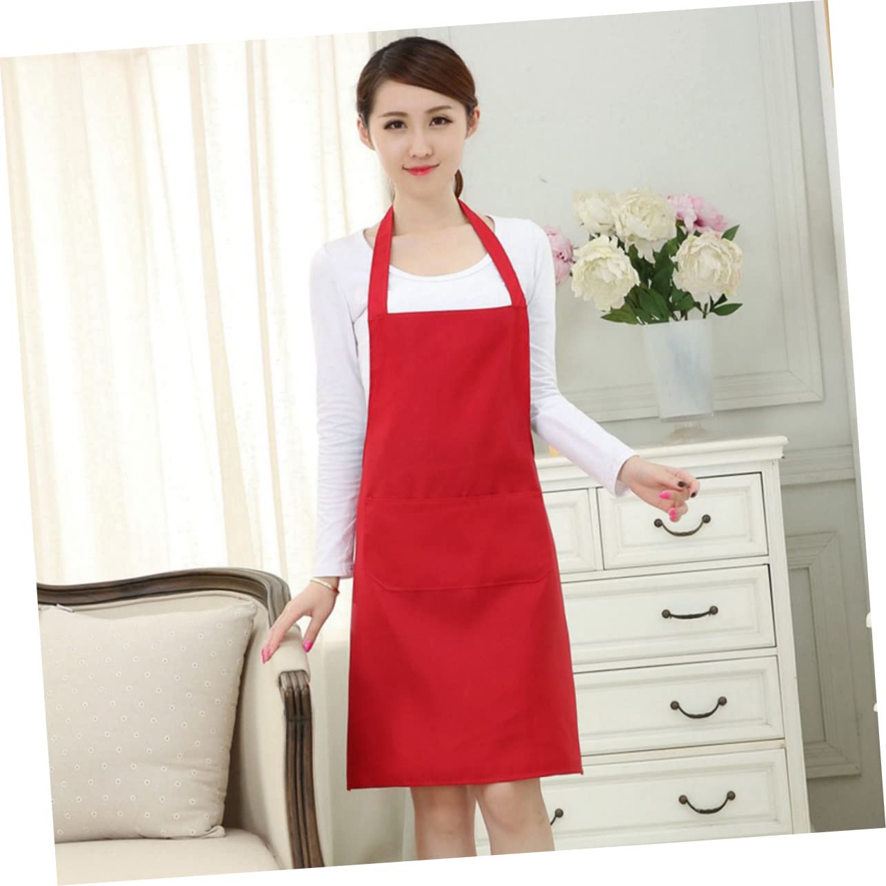 BEBEMOKO Bib Aprons Pockets Waterproof Work Apron for Kitchen Cafe Hotel Easy to Clean and Wear (60x70cm)