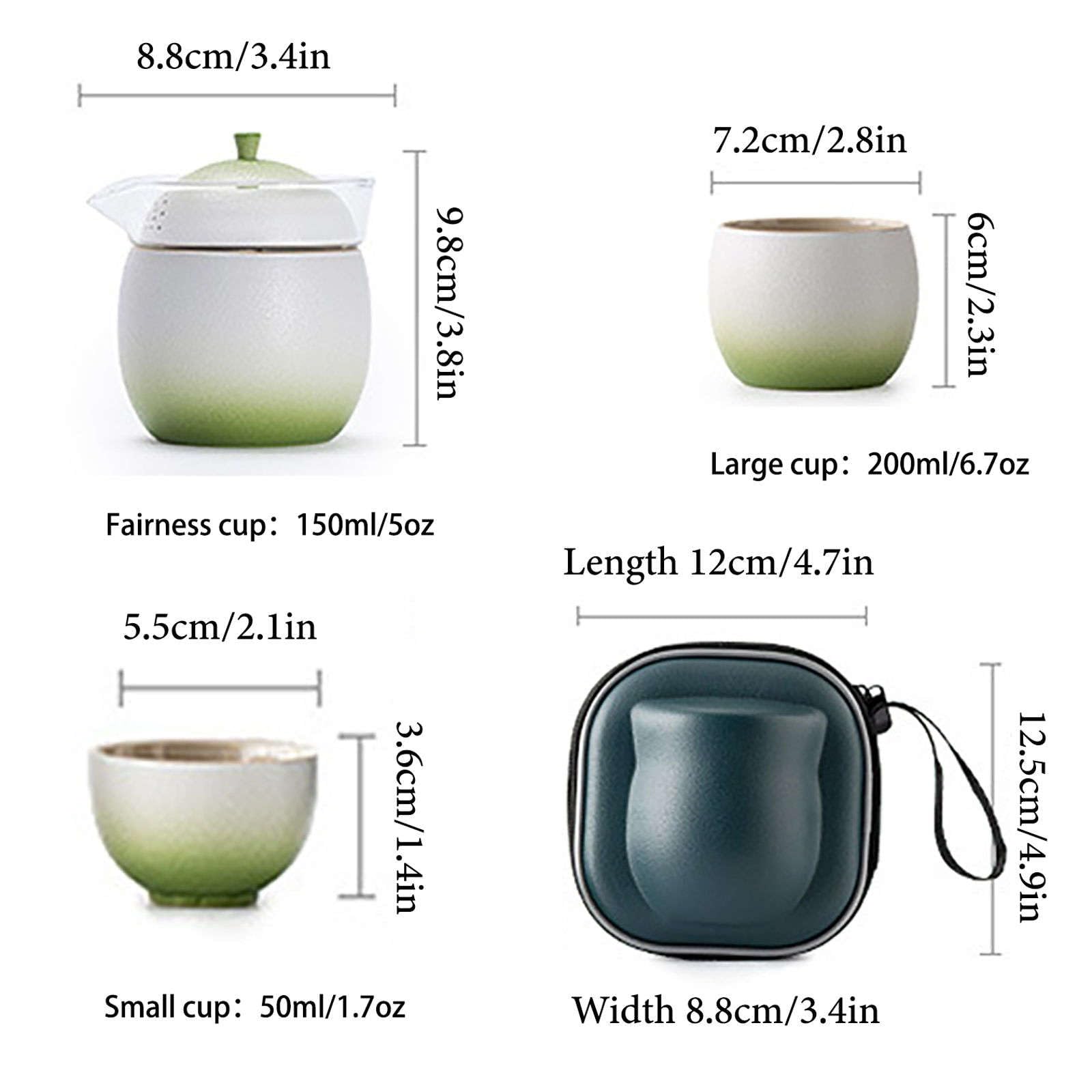 zestaw do herbaty, Ceramiczny zestaw do herbaty, chińskie filiżanki z zaparzaczem i pokrywką Porcelanowa filiżanka wstążka 3 Zestawy upominkowe torbą podróżną biura w domu(Light Cyan)