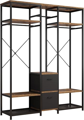 Gerente de armario independiente - Perchero de ropa resistente con 2 cajones y estantes - Organizador independiente de estantes de armario -