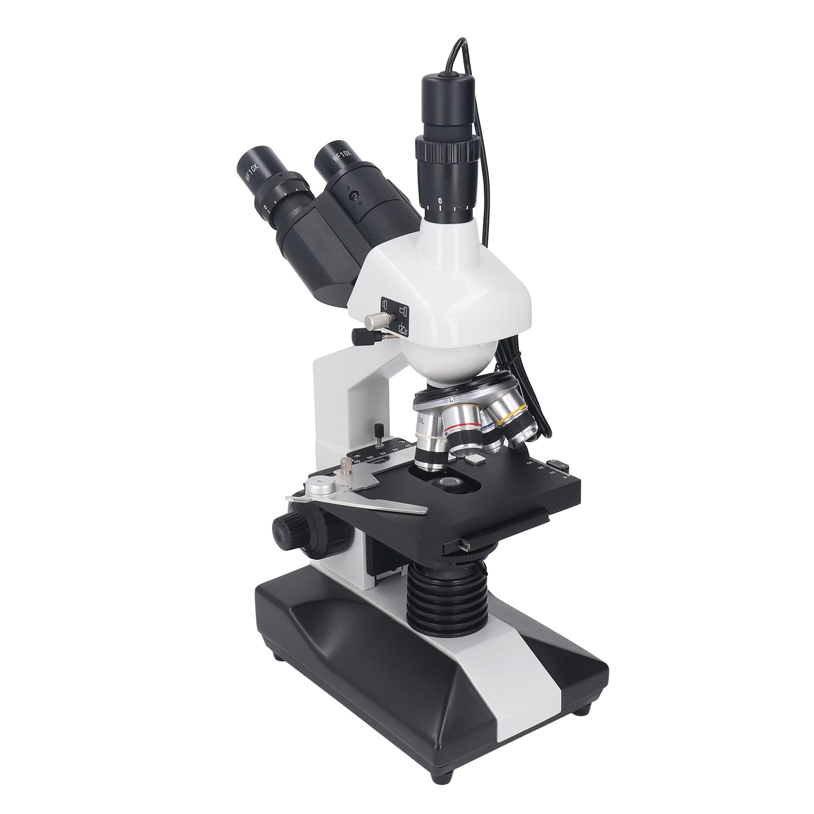 Acouto Microscopio Trinocular 40X a 5000X 5MP Oculares Electrónicos Microscopio Biológico Profesional de 45 Grados para Laboratorio WF10X WF50X Lente 4X Trinocular Compuesto