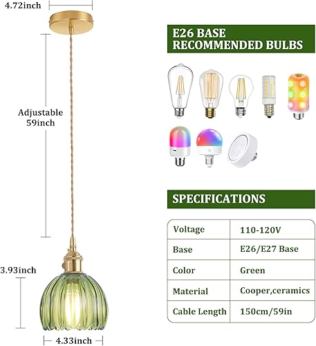 Miniatura 80 de Lámpara colgante con pantalla de cristal ámbar Scindapsus de cristal, lámpara colgante vintage de latón, luz colgante ajustable para cocina, isla