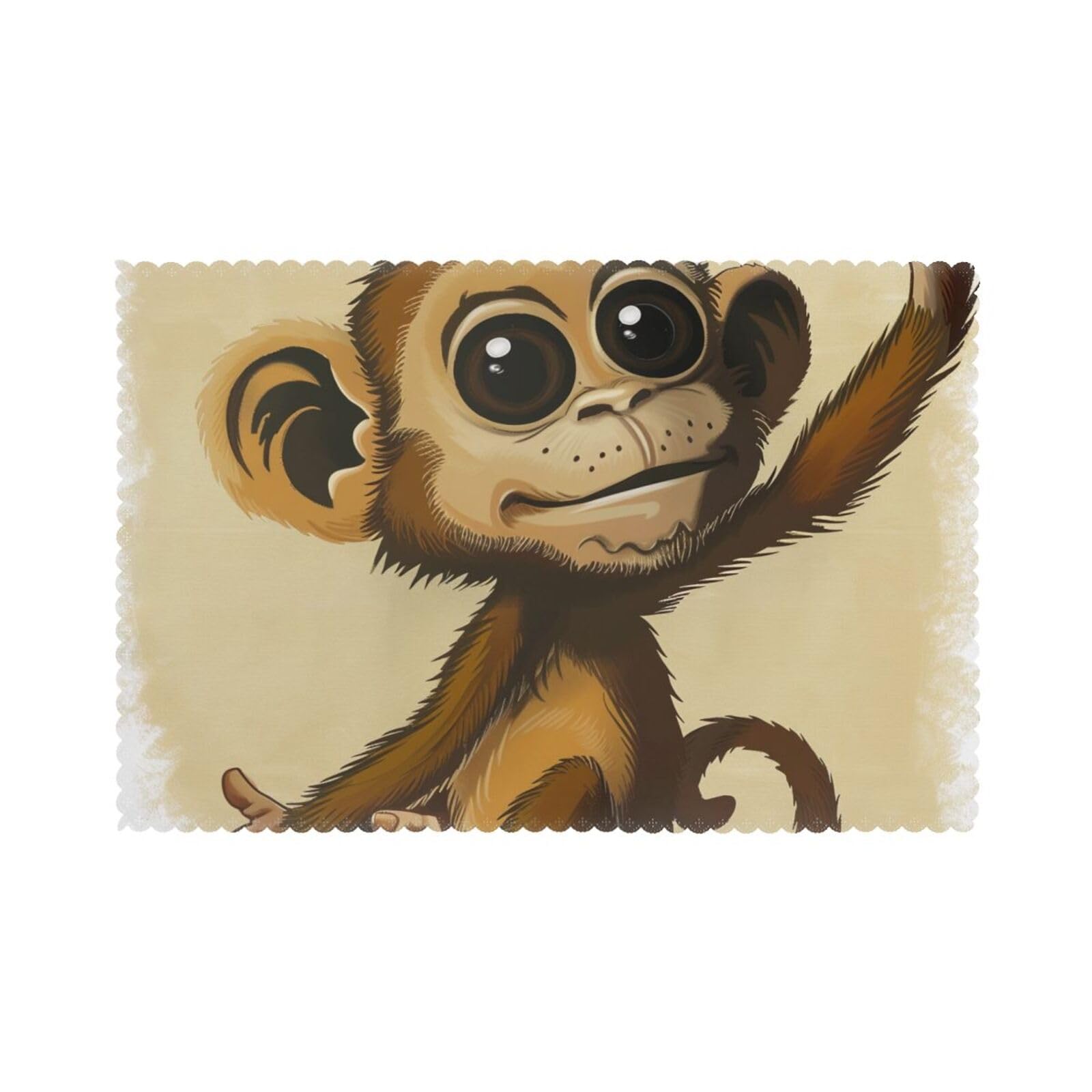 Cute Monkey Print Printed Placemat Heat Resistant Place Mats Set of 6 PCS Washable Kitchen Table Mats, 12x18 Inch