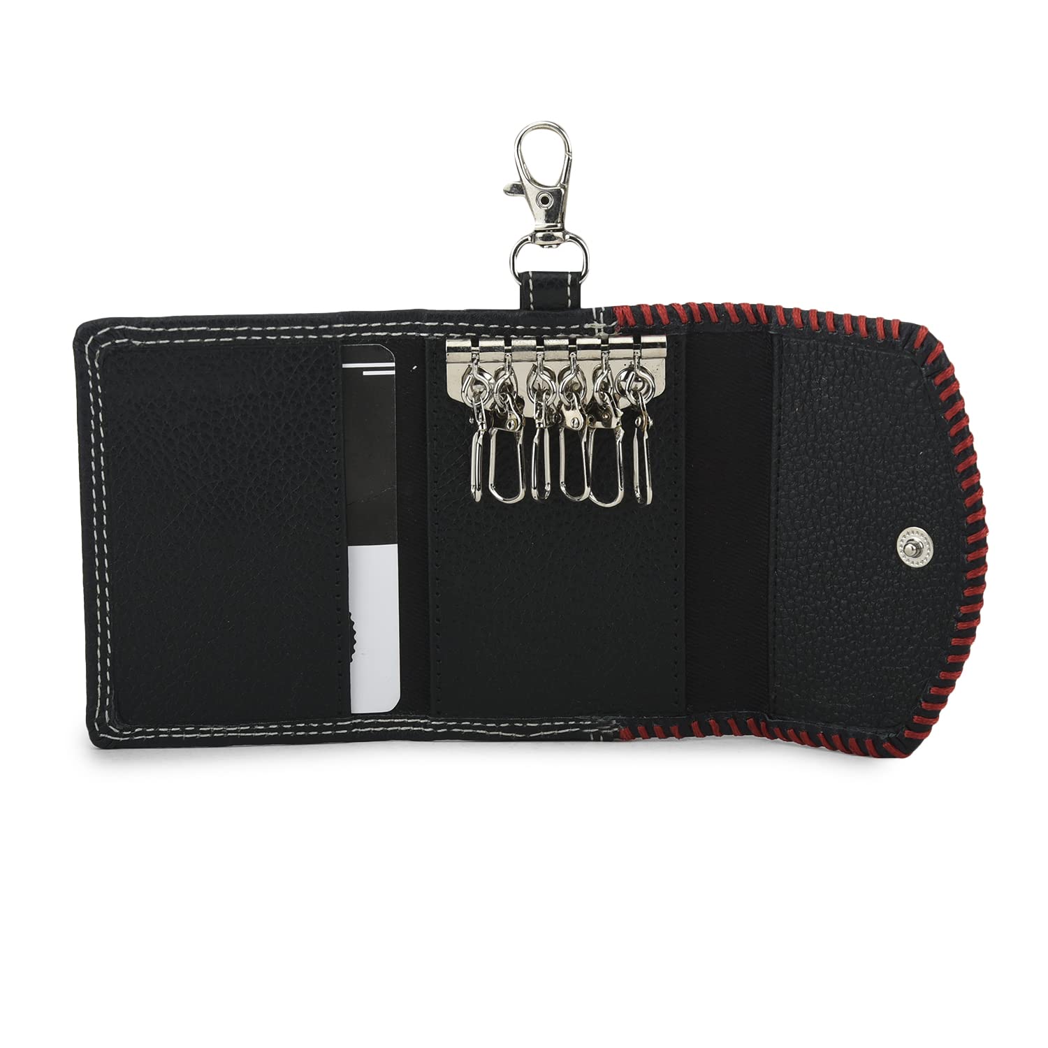 Leatherboss Genuine Leather Key Case Car Key Holder Trifold Wallet (Black)
