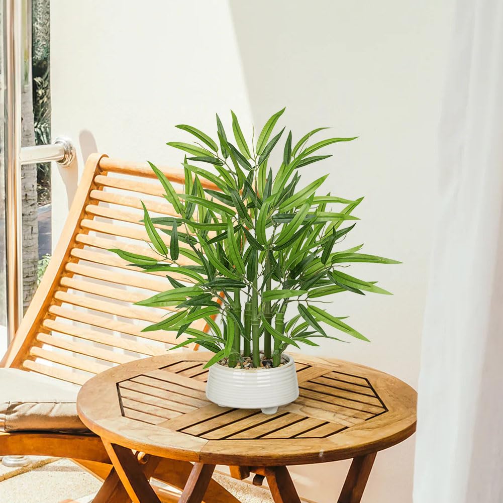Pianta di bambù artificiale da 50 cm con vasi in ceramica bianca di lusso finto albero di bambù da interno piante da scrivania grandi piante in vaso finto per casa, ufficio, cucina, bagno