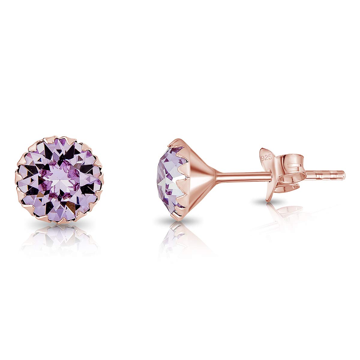 DTPsilver Pendientes Mujer Plata de Ley 925 Chapados Oro Rosa con Cristal Swarovski® de Colores - Pendientes Mujer Pequeños - Pendientes Dorados - Diámetro: 6 mm