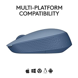 Logitech M170 Wireless Mouse for PC, Mac, Laptop, 2.4 GHz with USB Mini Receiver, Optical Tracking, 12-Months Battery Life, Ambidextrous - Blue Grey