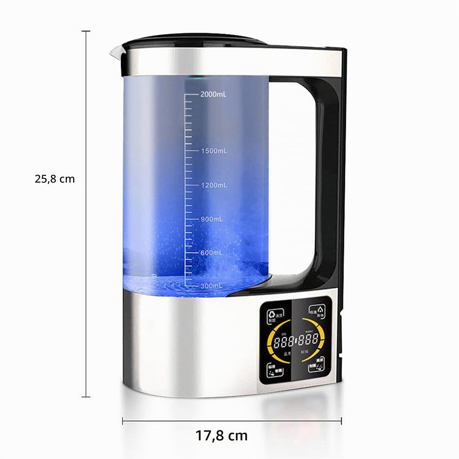 Jarra de Agua de hidrógeno de Gran Capacidad de 2 litros, generador de Agua de hidrógeno de 1500 PPB, tecnología SPE y PEM, Limpieza Inteligente y Calentamiento a Temperatura Constante