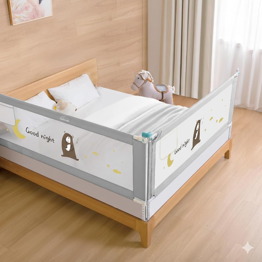 SAFE-O-KID 2 Side Bed Rails (6 Ft/182 cm) with 1-Year Warranty | Bed Railing for Baby Safety |Adjustable Height & Portable | Bed Protector for Baby Falling - Grey-image-18
