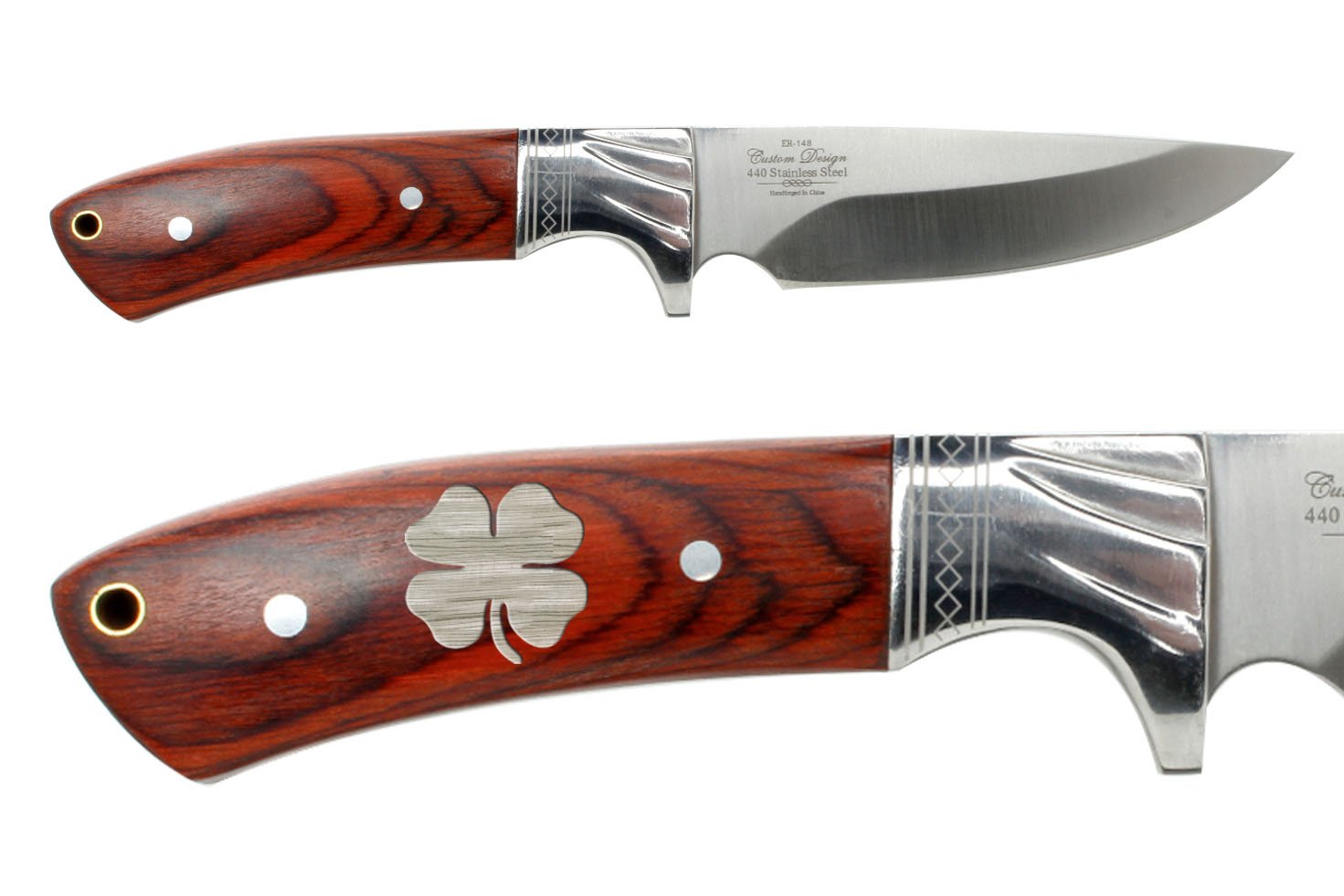 NDZ Performance Elkridge 4.5 Straight Back Fixed Blade Knife Full-Tang Bolster 4 Leaf Clover