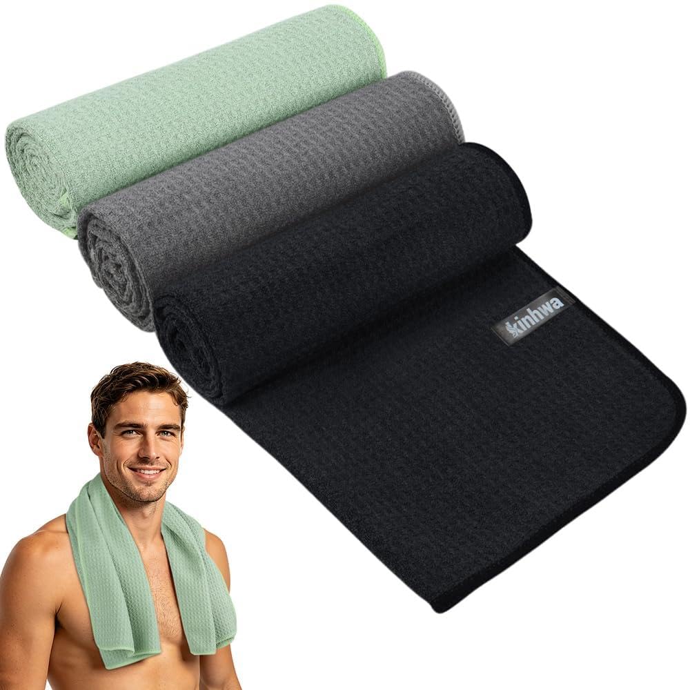 KinHwa Microfibre Gym Towels for Men Women Super Absorbent Sport Fitness Towels Fast Drying Towel for Yoga Camping Travel Hiking 3 Pack 40cm X80cm Grey+Black+Green — image 1