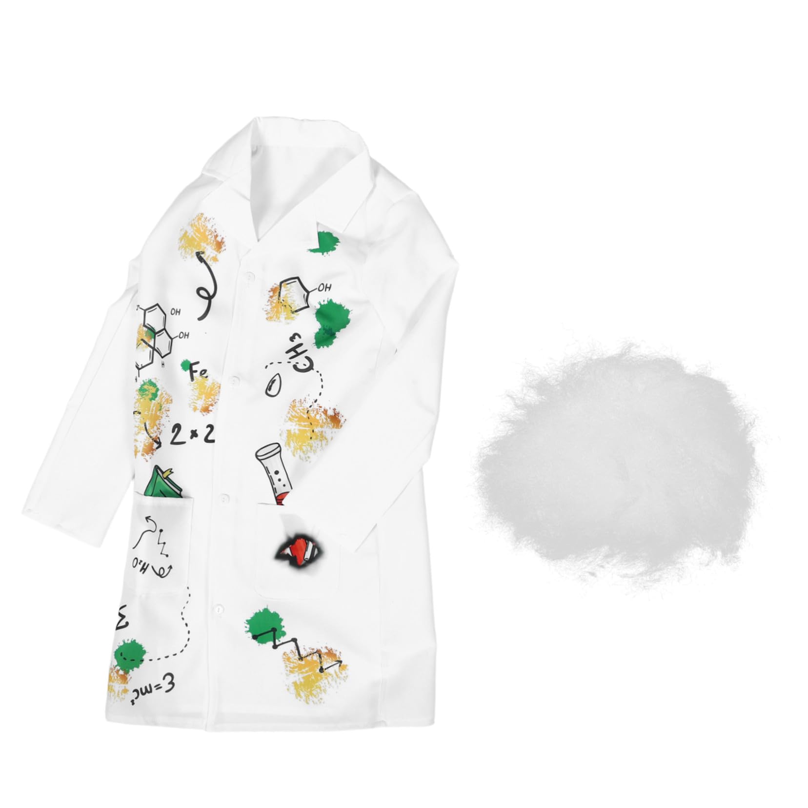BESPORTBLE Disfraz Científico Infantil Bata con Peluca para Niñas Traje Médico para Halloween y Días de Profesiones Escolares Abrigo Científico Educativo para Rol
