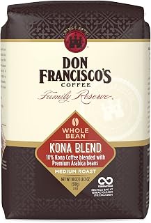 Don Francisco's Kona Blend Whole Bean Coffee, Medium Roast 100% Arabica, 18oz Bag - Floral Aroma, Fruity Notes