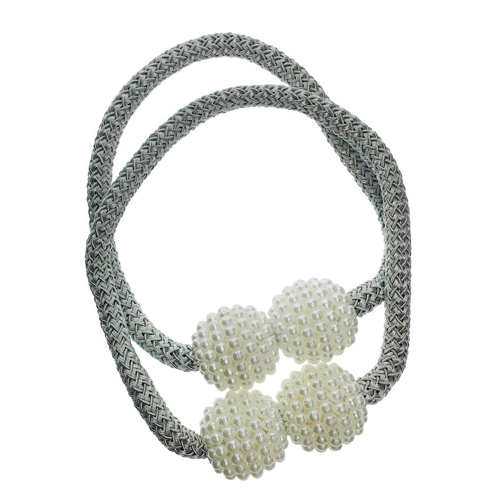 UniQMart 1 Pair of Pearl Curtain Tiebacks European Holdback with Magnetic Silver Grey 4