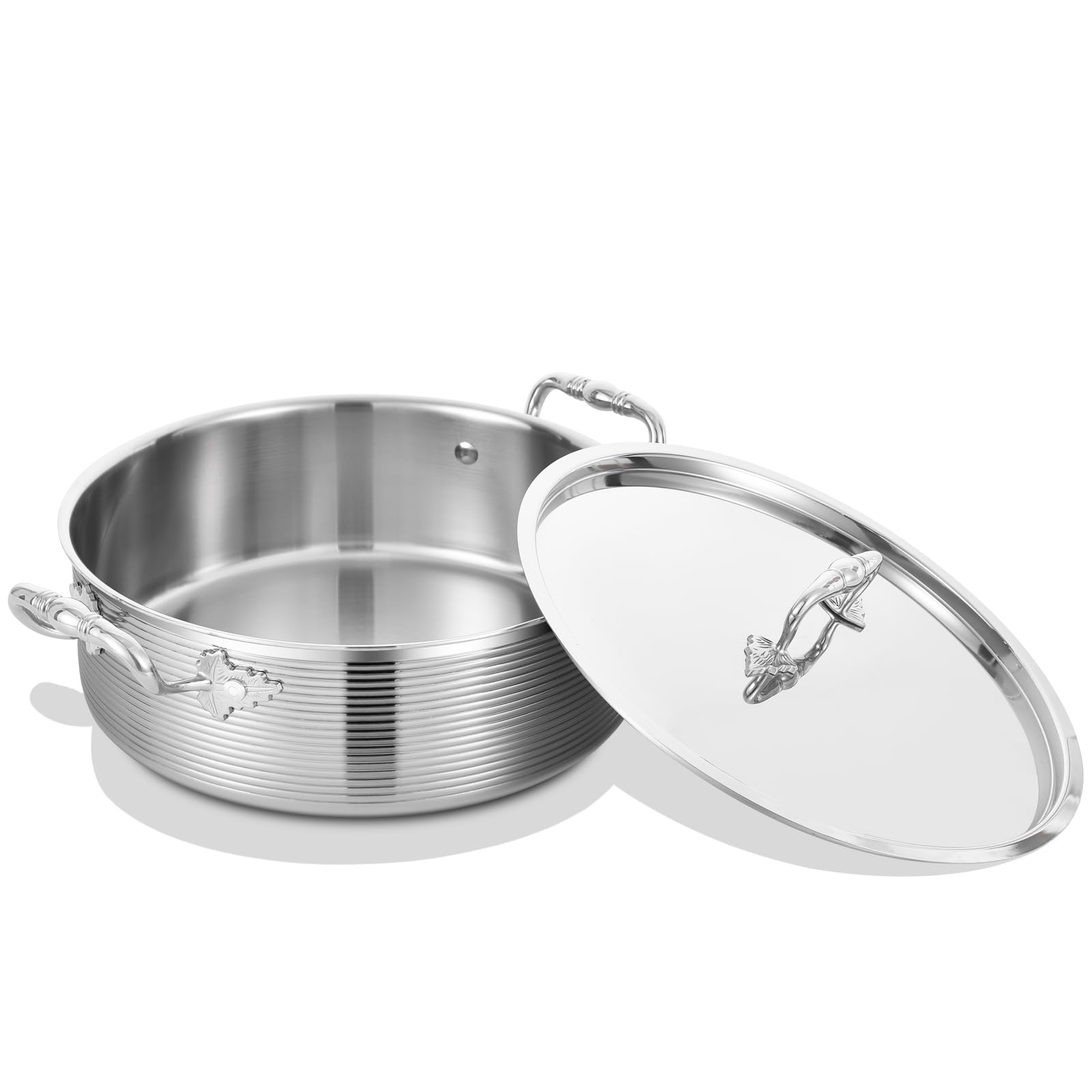 InqibeeTri-Ply Stainless 3 Quarts Sauté Pan with Steel Lid,10 Inch Induction Cooking Pot,Braiser,Jumbo Cooker,Dishwasher and Oven Safe.