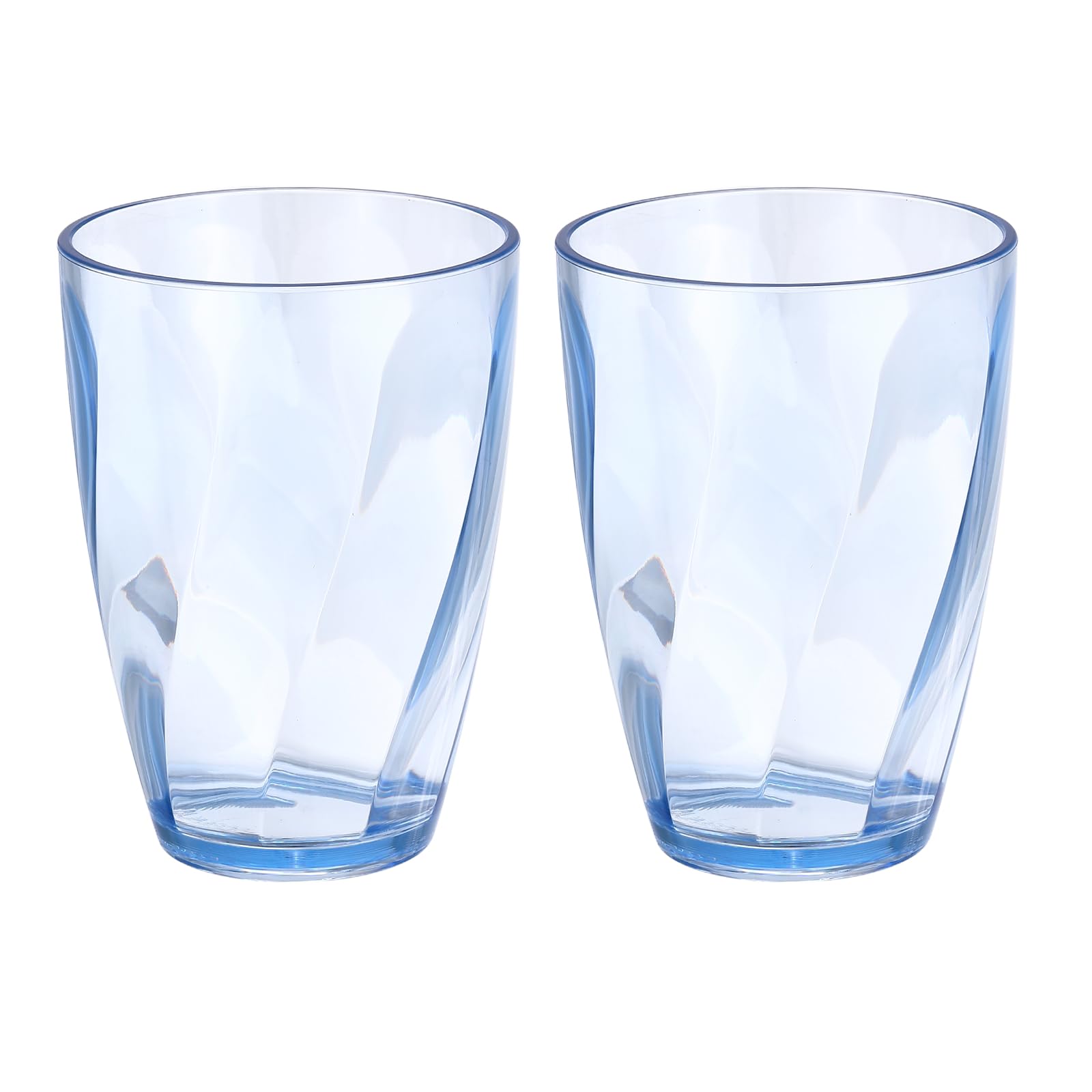 sourcing map 2Pcs Clear Plastic Reusable Drinking Glasses, 13oz Drinking Glasses Diagonal Texture Plastic Water Cup Unbreakable Stackable for Beer Cocktail Water Juice Whiskey, Blue