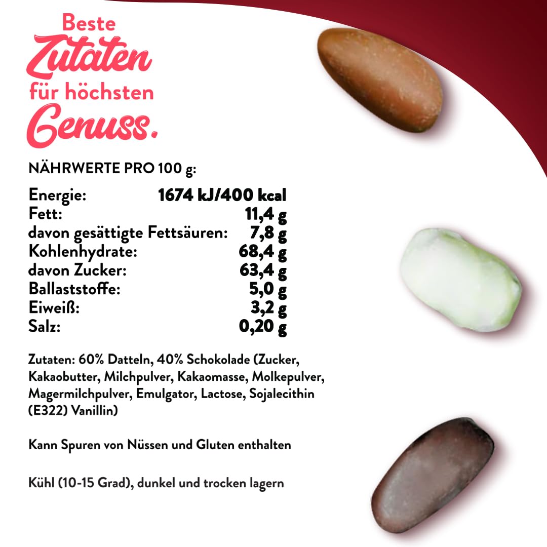 Sultan’s Palace Datteln in edler Schokolade – 1000g – Fruchtig & knackig – Versand mit Kühlpads - Schokoladenfrüchte – Geschenkidee