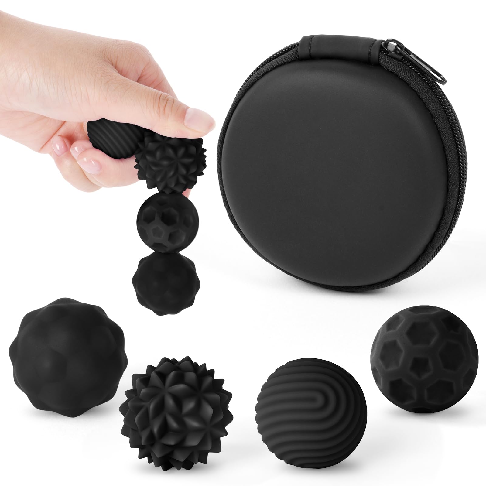 Ainiv Magnetic Balls Fidget Toys, 4PCS Silicone Anti Stress Balls Fingers Toy for Autism ADHD Anxiety, Fun Textures Sensory Toys for Adults & Teens, Quiet Office Desk Toy (Black)