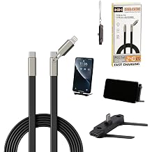 3-In-1 Type C Charger Cable Fast Charging & Phone Stand, 240W Fast Charge Type C & Lightning Double Connector, Charger Cable with Invisible Kickstand for iPhone/iPad/Huawei/Samsung/Xiaomi Black