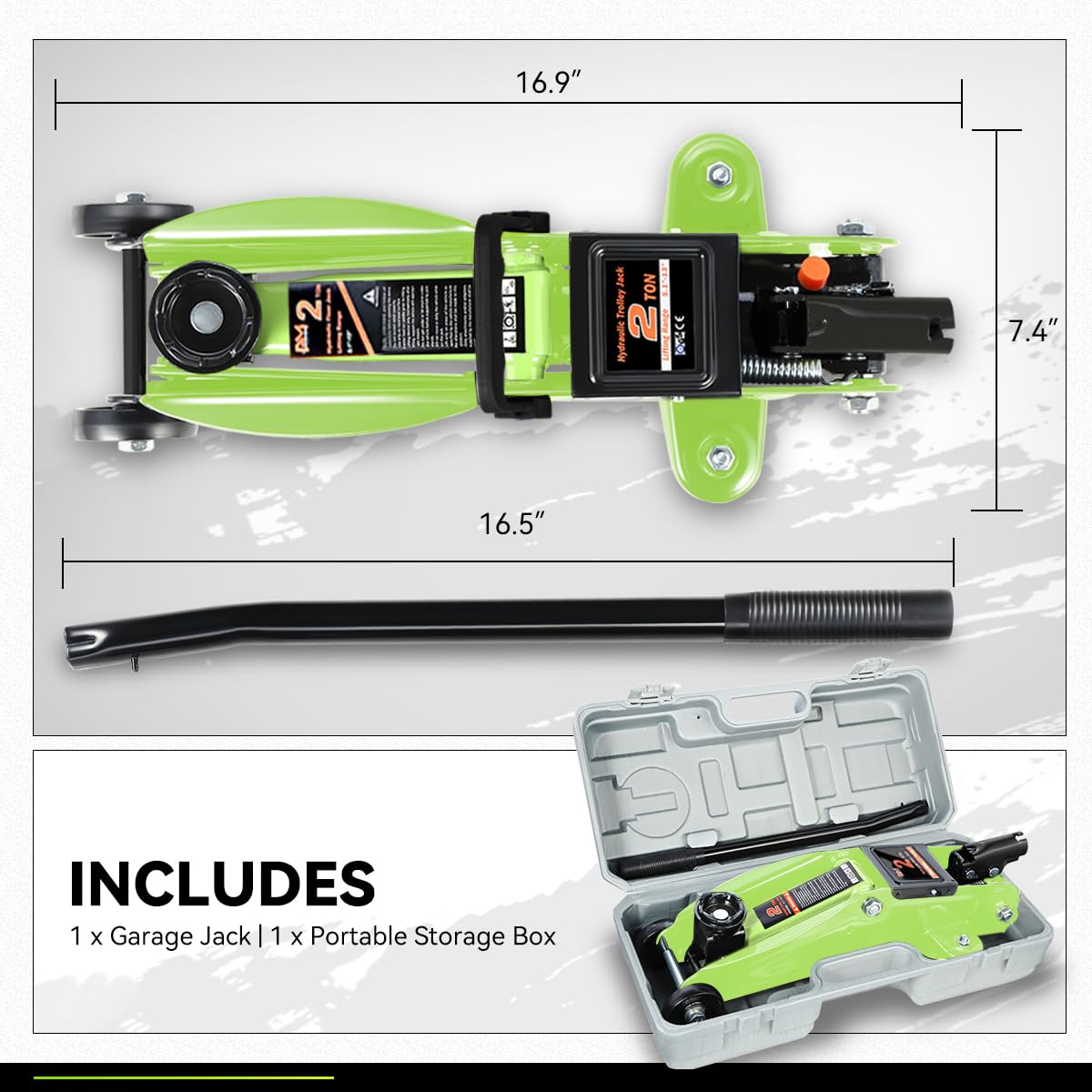 PM PERFORMOTOR Combo de Gato hidráulico de bajo Perfil con 2 Soportes de Gato de trinquete, Capacidad de 2 toneladas (4000 Libras), Verde, PM-TOL-FJ3P-GR