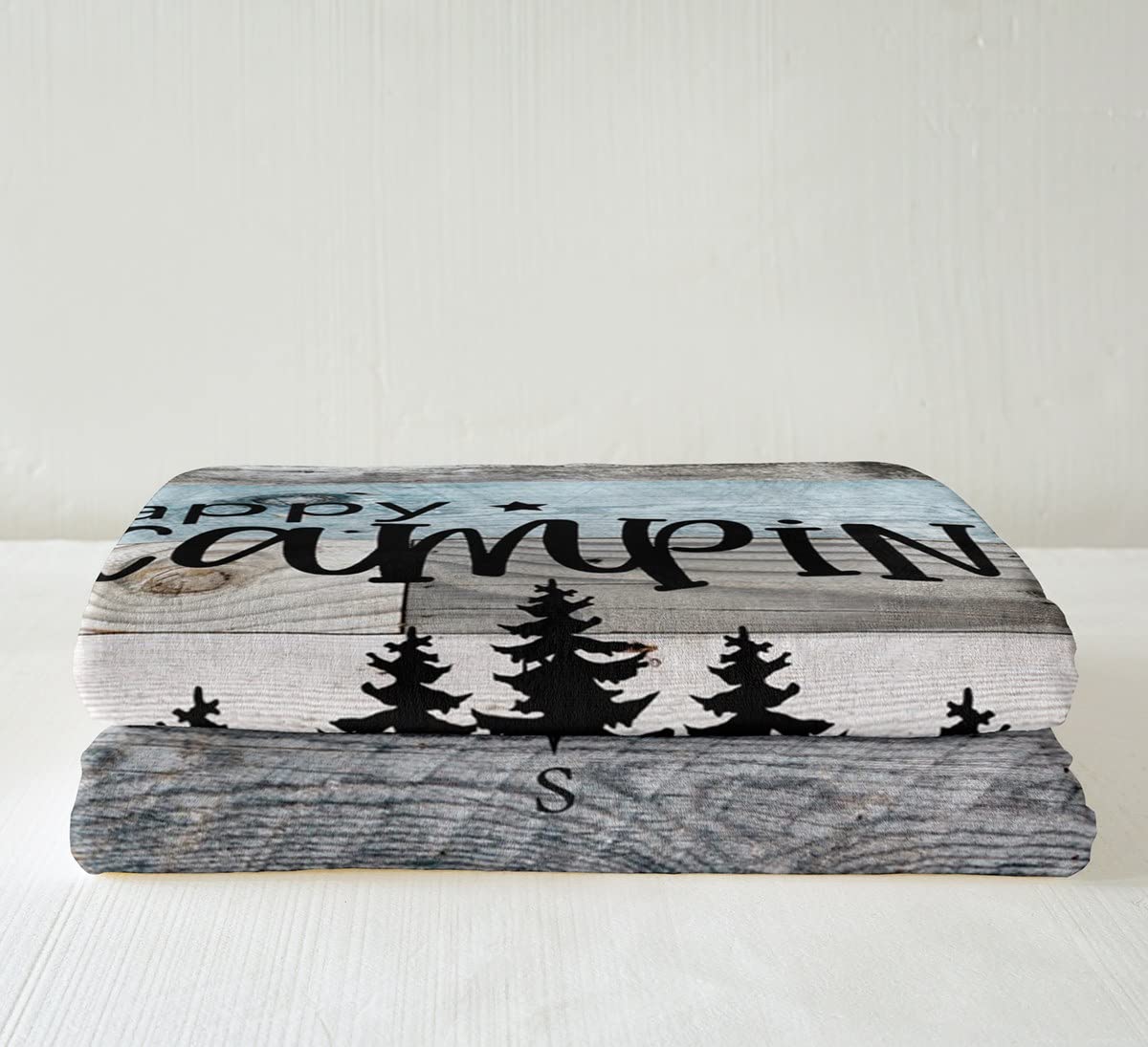 Fleece Decke für Kinder 150x200cm Kompass Design Sherpa Rustikale Bauernhaus Holzbrett Plüsch Schwarz Blau Grau