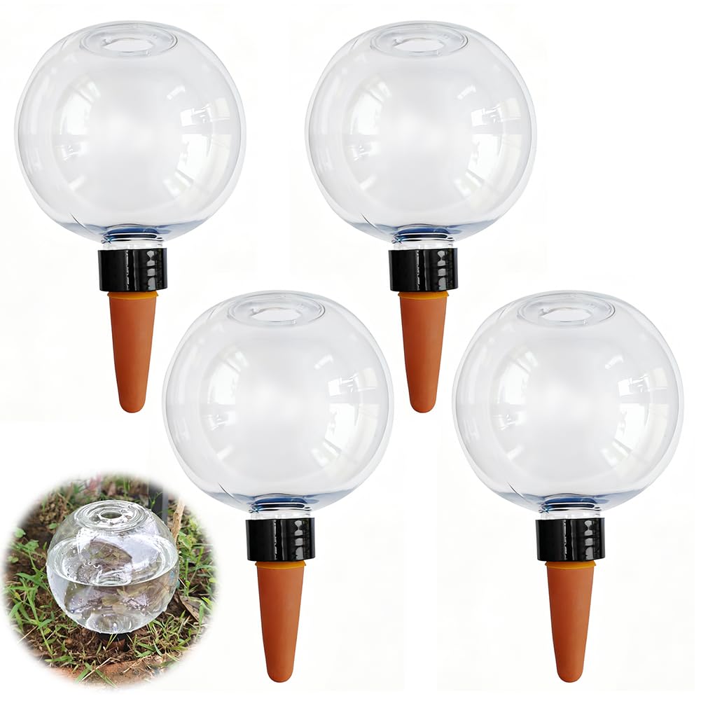 Lot de 4 boules d'eau pour plantes, auto-arrosage, auto-arrosage des plantes, pour l'intérieur et l'extérieur, arrosage automatique transparent des plantes (transparent)