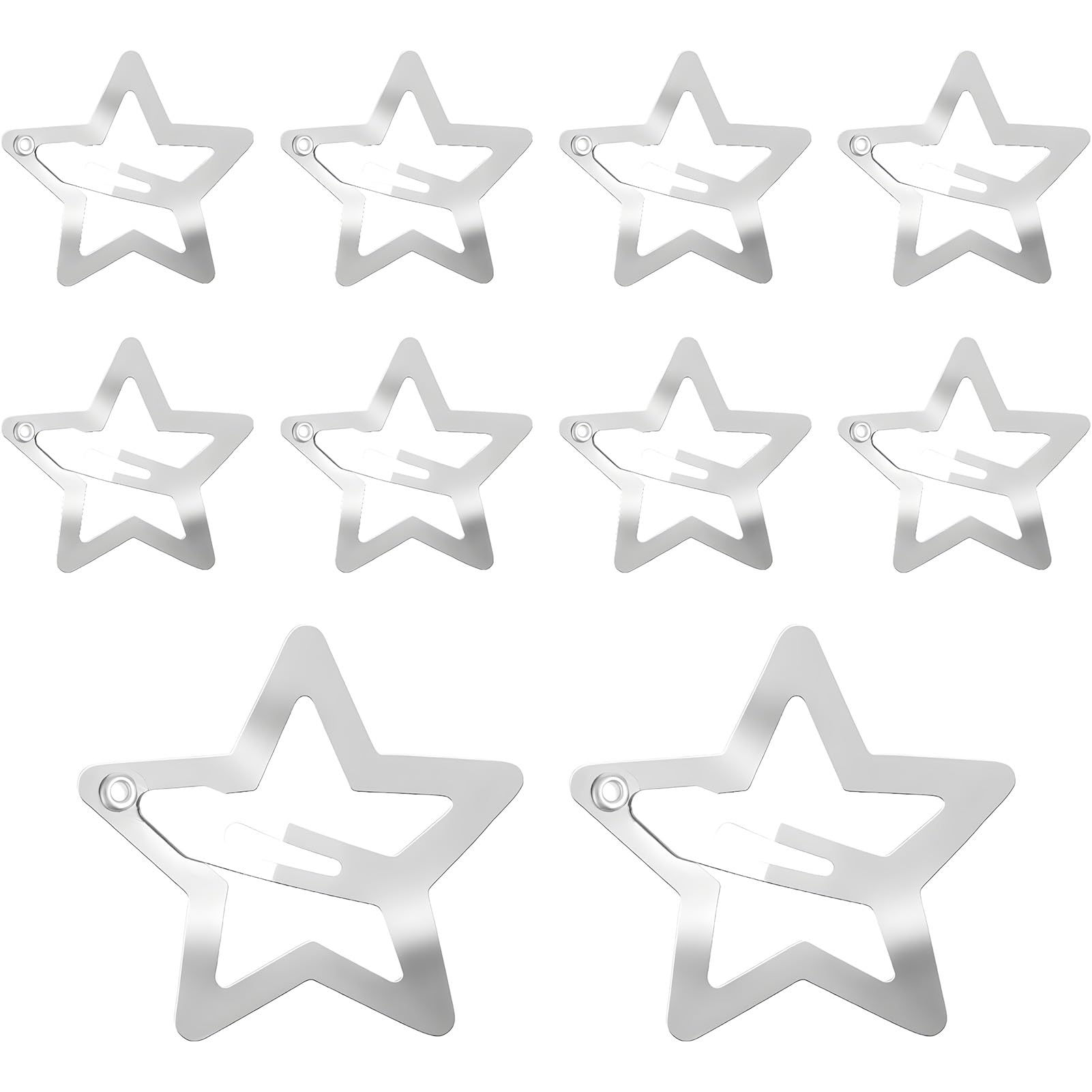 Siliget 10 Pcs Star Hair Clips, Silver Non-Slip Clips for Hair with Hollow Out Stars, Cute Hair Accessories, Star Snap Hairpins Barrettes for Kids, Girls, and Women