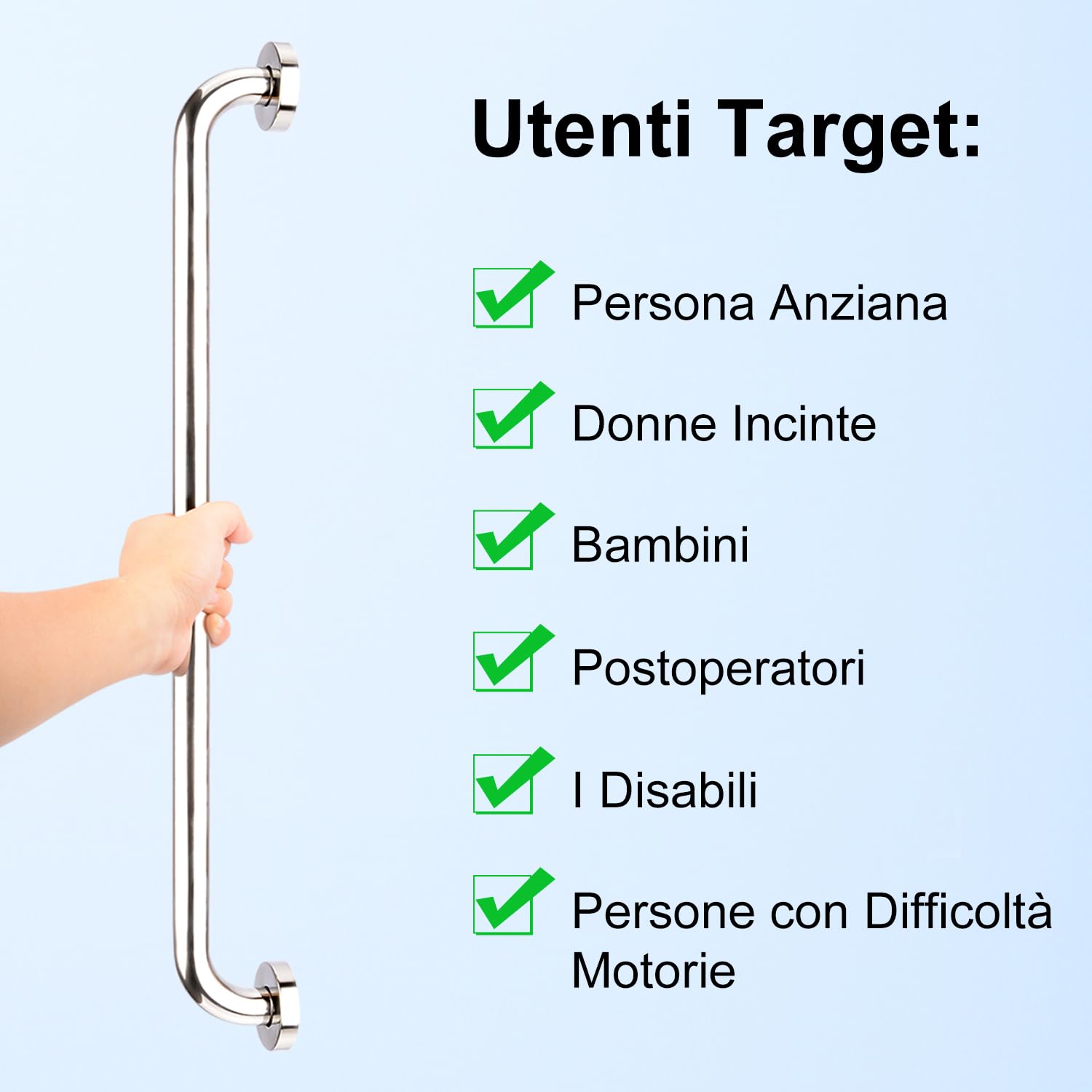 YF Maniglione di Sicurezza per Bagno, Acciaio Inossidabile (2 pezzi) Maniglia per Doccia Maniglia di Sicurezza per Vasca da Bagno, Doccia, WC, 60 cm