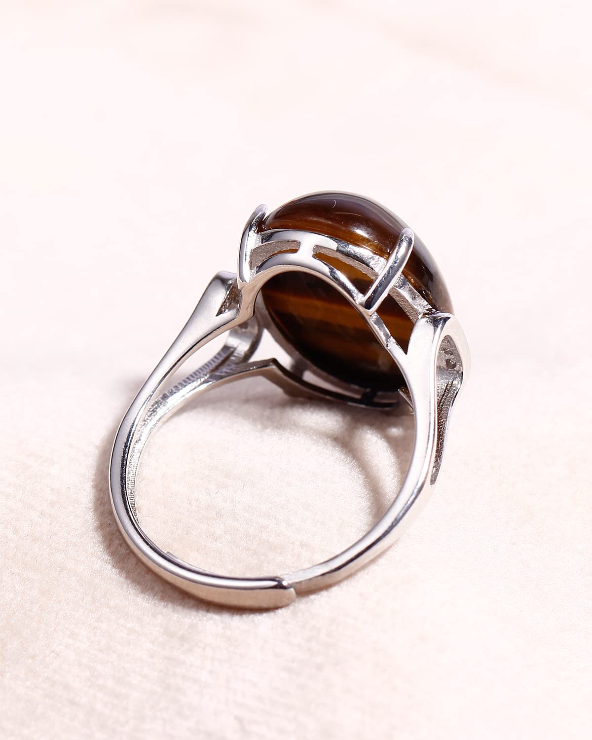 Anillos de plata de ley 925 para mujeres y hombres, anillo de ansiedad con piedra de ojo de tigre auténtica, ajustable, joyería unisex (7-10#), Piedra, Ojo de tigre