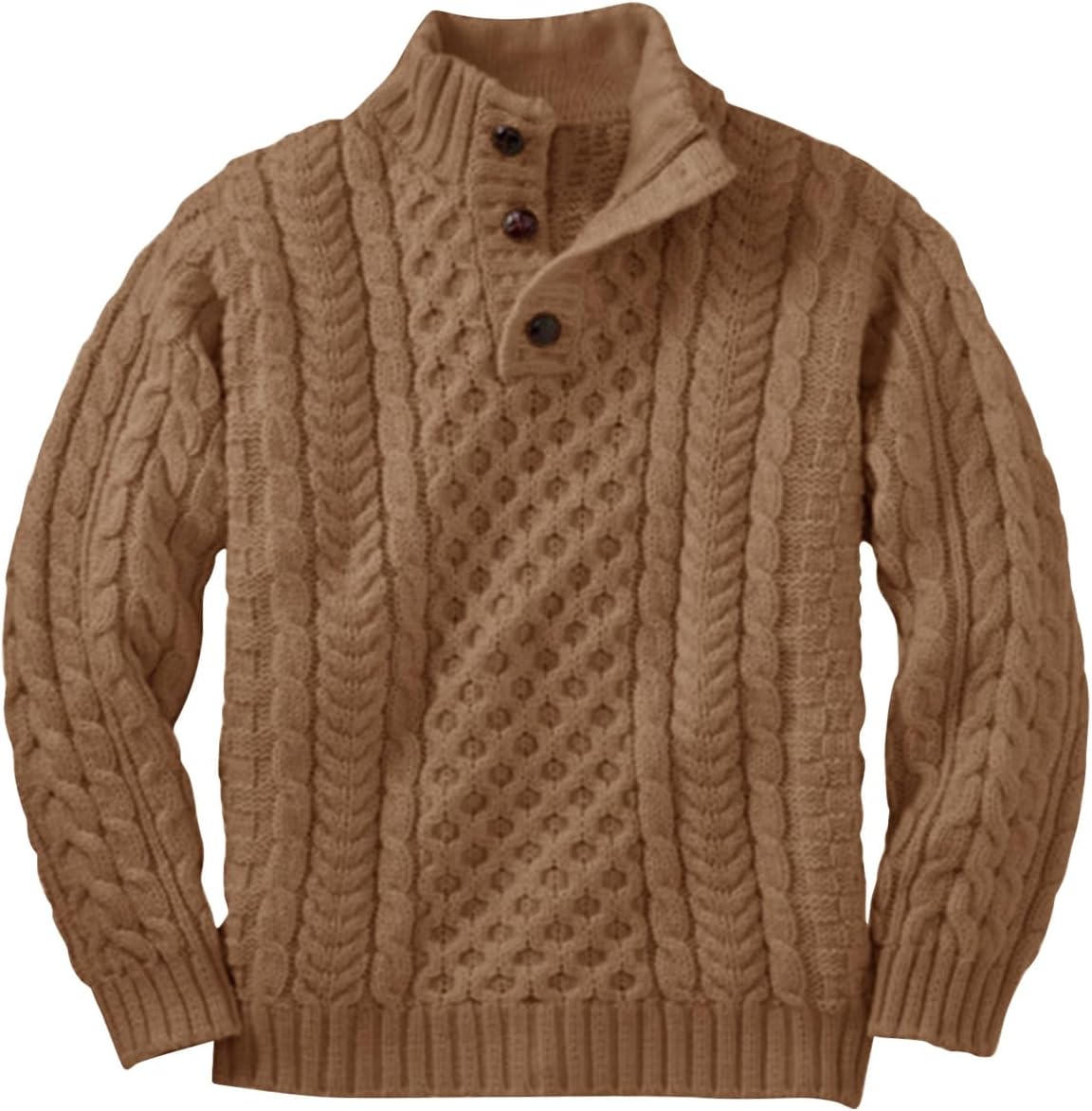Makkrom Kids and Boys Mock Neck Pullover Sweater Long Sleeve Button Cable Knitted Jumper