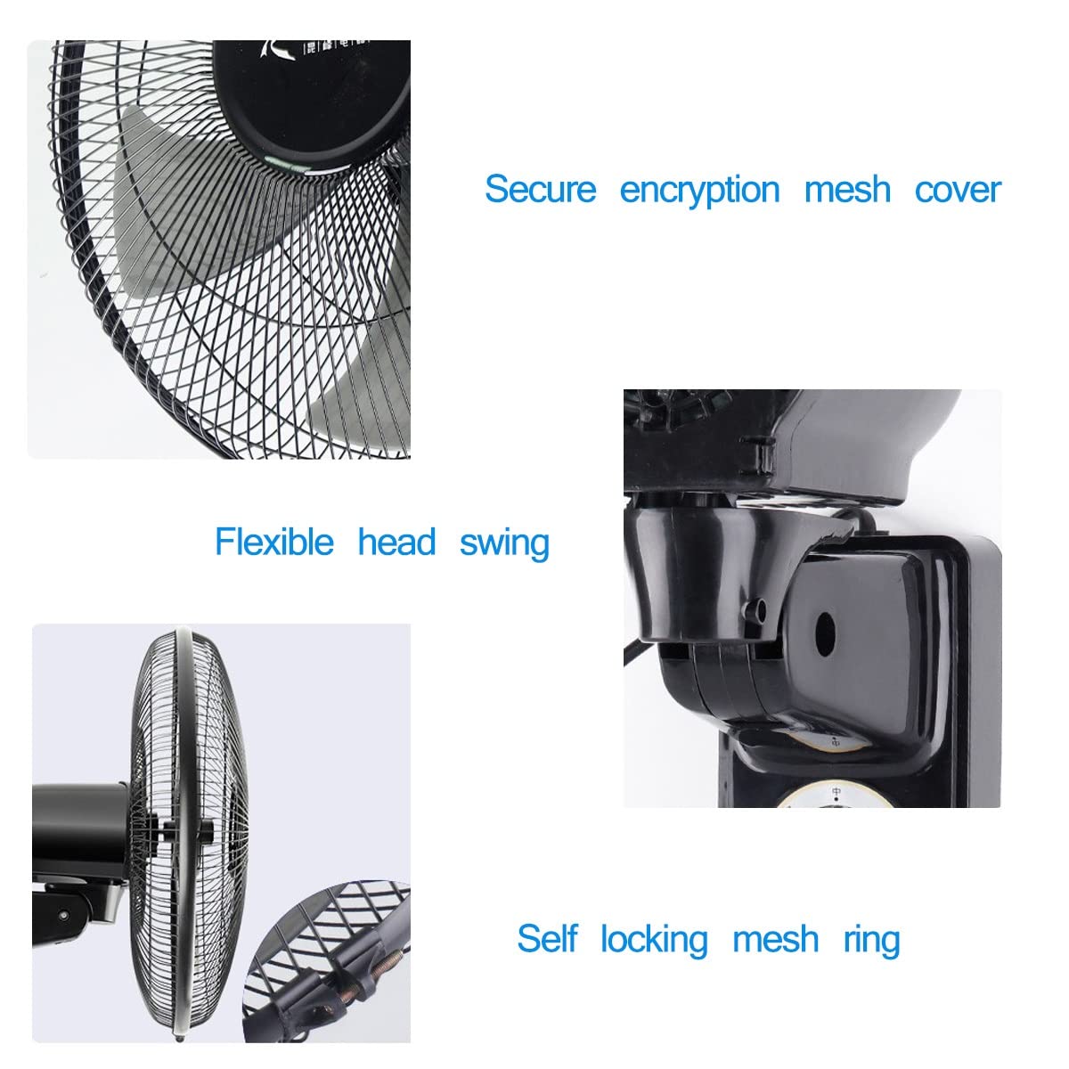 Ventilador de piso, ventilador de pared industrial de 14'', potente ventilador de pared oscilante con enfriamiento, 3 controles de velocidad, para casa, oficina, garaje