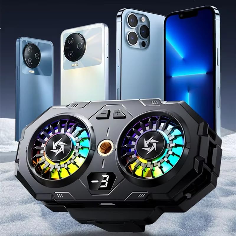 Image of BKN SL-55 Fast Cooling Mobile AC Dual-Fan Radiator 3 Gear Adjustable Phone Temp Display Cooler System Heat Sink With RGB Back Clip Type | Compatible with iPhones /Android Phone Width from 6 to 8 cm