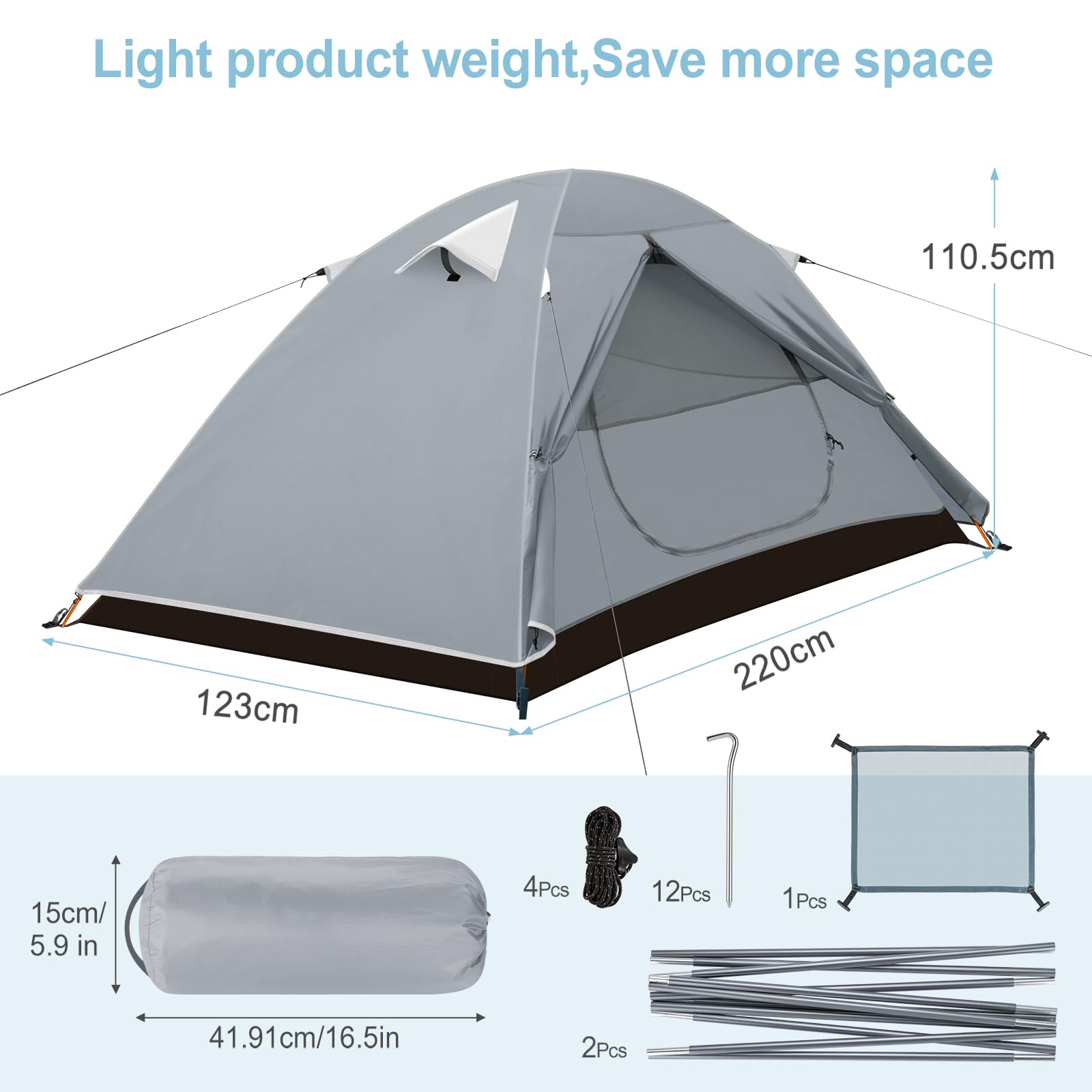 Forceatt Zelt 2 Personen Camping Wasserdicht, Ultraleicht Mit Kleinem Packmaß, Tragbares Kuppelzelt Zum Schnellen Aufbau Für Trekking, Camping, Wandern und Outdoor