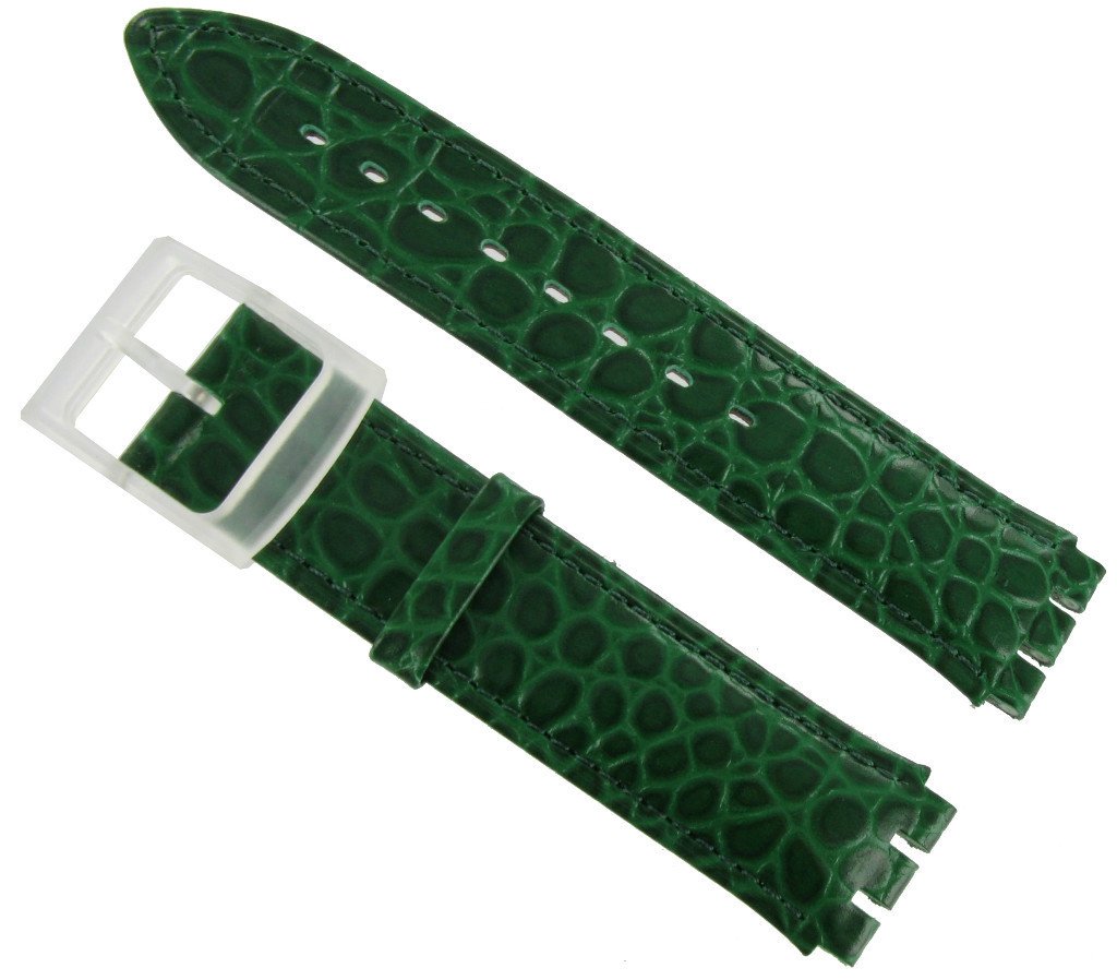 Hirsch 17mm Mens Green Croco Grain Watch Band For Swatch