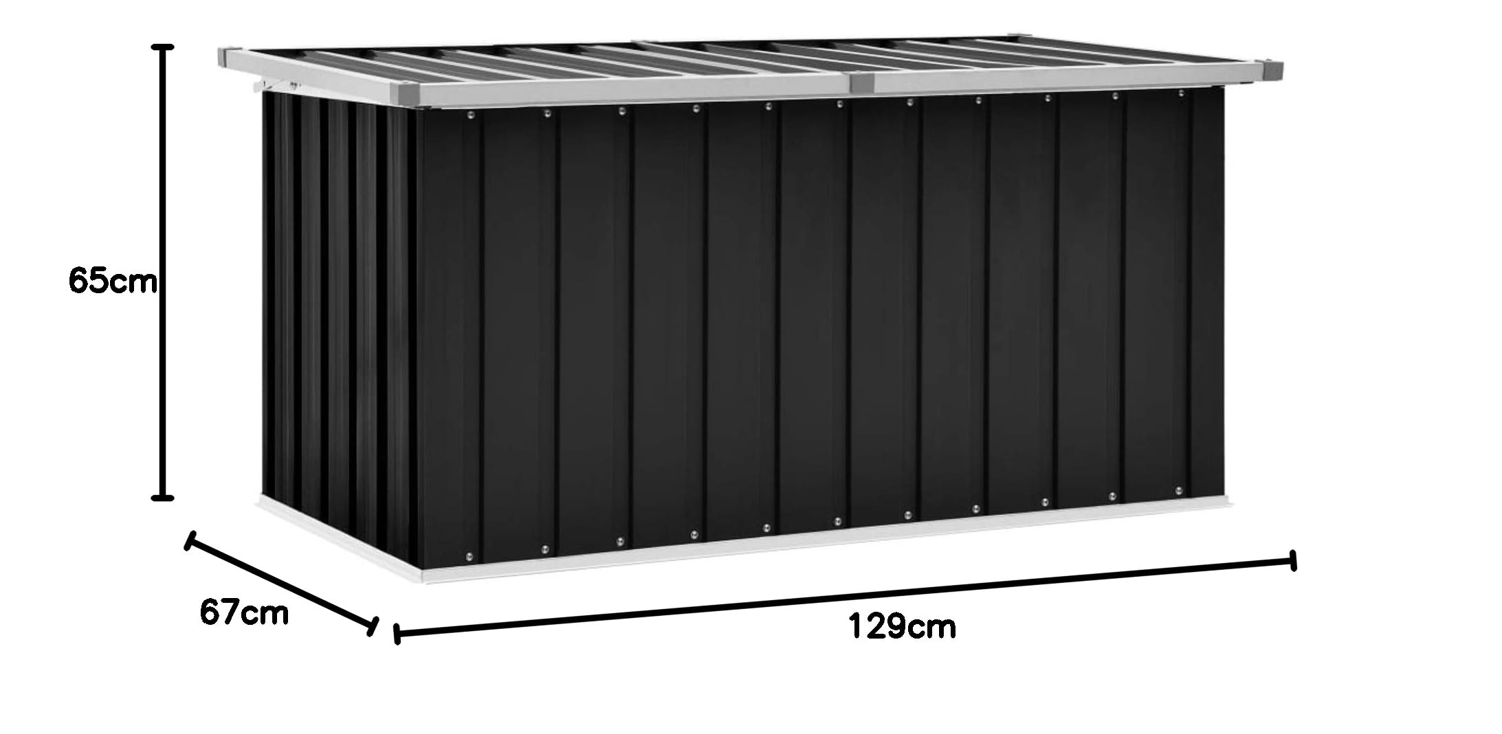 Gecheer Coffre de Rangement Jardin Anthracite 129x67x65cm - Acier Galvanisé, Spacieux, Facile à Assembler