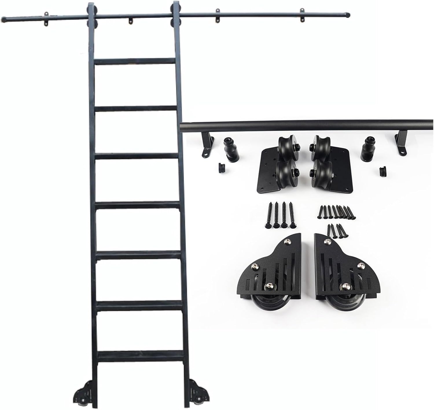 Rolling Ladder Hardware Library Sliding Ladder Hardware Kit 3.3ft-24ft Mobile Ladder Rails (No Ladder), Rolling Ladder Track Rail Kit for Loft Office, Slide Rails (16ft/500cm Track kit)