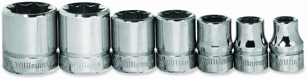Williams JHWWSBD-7RC SuperTorque 7-Piece 3/8-Inch Drive 8 Point Socket Set Lobular Openings Chamfered Ends High Polish Chrome Finish
