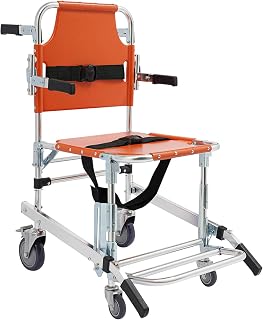 Treppenlift | Treppensteiger Rollstuhl | Klappbarer Treppenstuhl für Verletzte | bis 159 kg | Aluminium | mit 4 Rollen & Bremsen | für Notfälle, Krankenhäuser, Senioren (Orange)