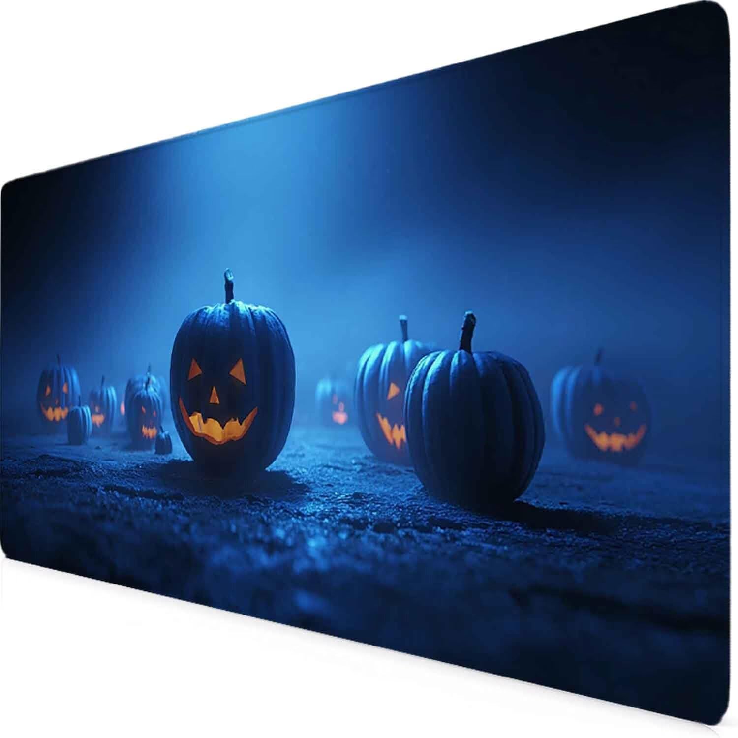 Niebieska podkładka pod mysz Halloween XXL podkładka pod mysz 1200 x 600 mm podkładka pod mysz z przeszytymi krawędziami i gumową podstawą antypoślizgowa podkładka pod mysz XXL do komputera, laptopa
