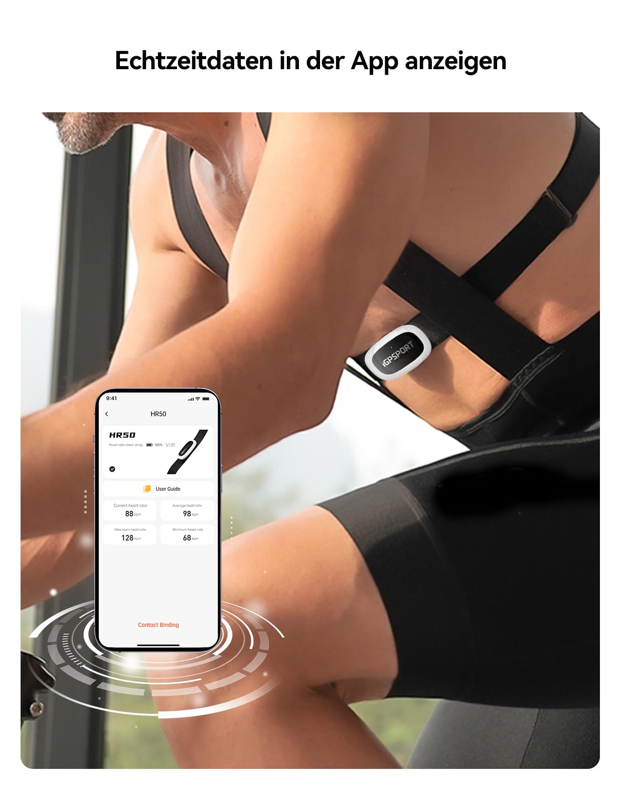 iGPSPORT HR50 Herzfrequenzmesser, Wasserdicht Brustgurt Pulsmesser Bluetooth ANT+ für Radfahren Laufen Joggen Yoga Fitness