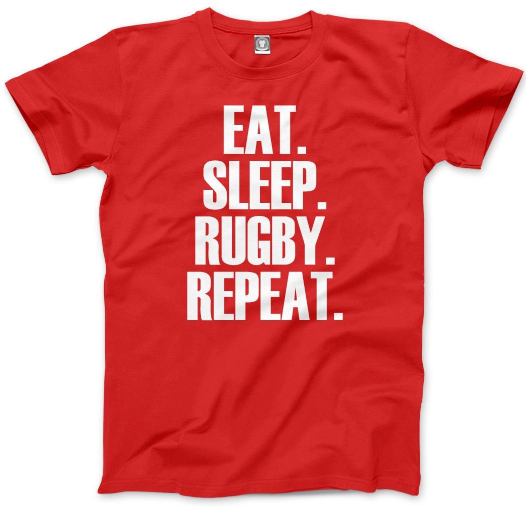 HotScamp Eat Sleep Rugby Repeat Player Training Kids T-Shirt - red 12-13 Years